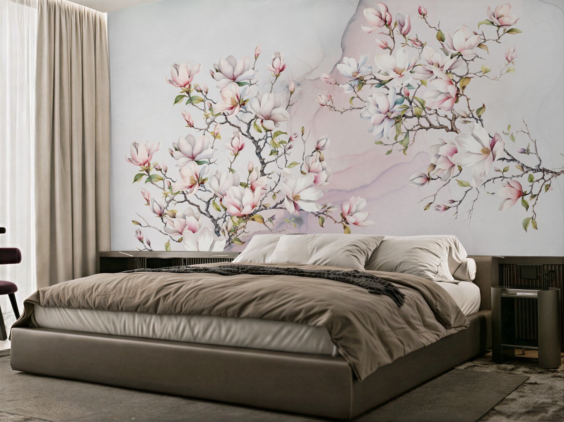 Fototapeta Piękne białe i różowe gałęzie magnolii?v23