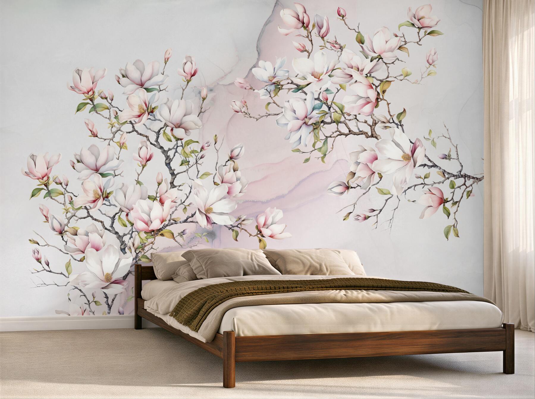 Fototapeta Piękne białe i różowe gałęzie magnolii?v23