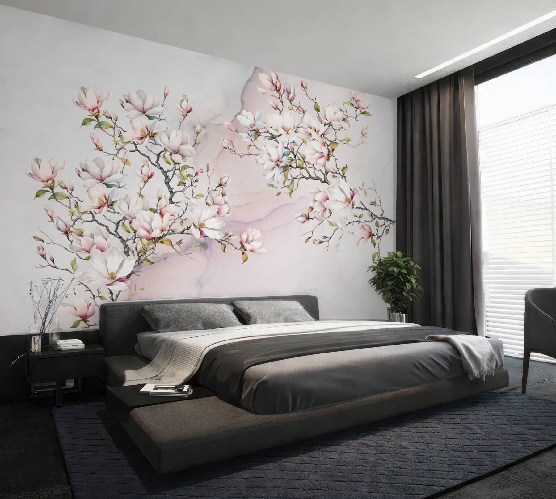 Fototapeta Piękne białe i różowe gałęzie magnolii?v23