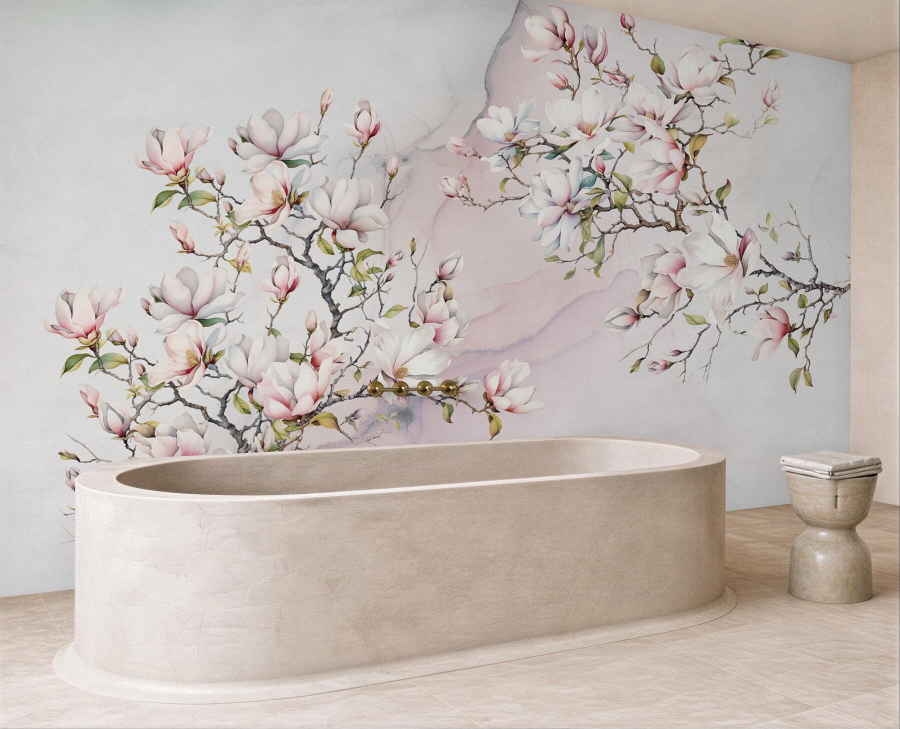 Fototapeta Piękne białe i różowe gałęzie magnolii?v23
