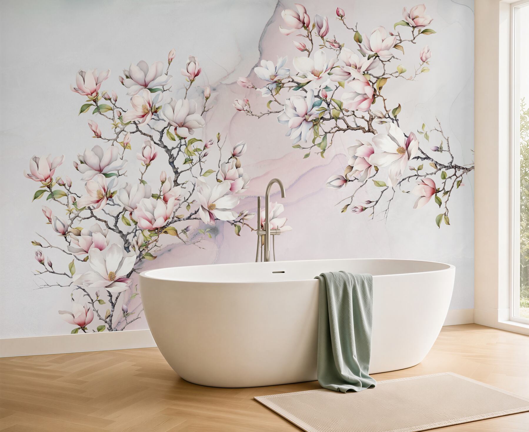 Fototapeta Piękne białe i różowe gałęzie magnolii?v23