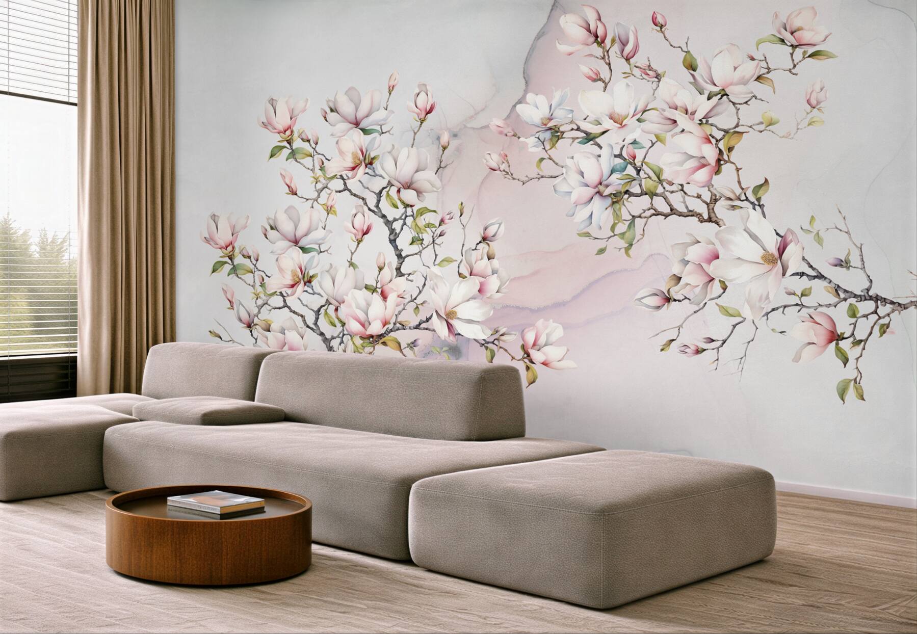Fototapeta Piękne białe i różowe gałęzie magnolii?v23