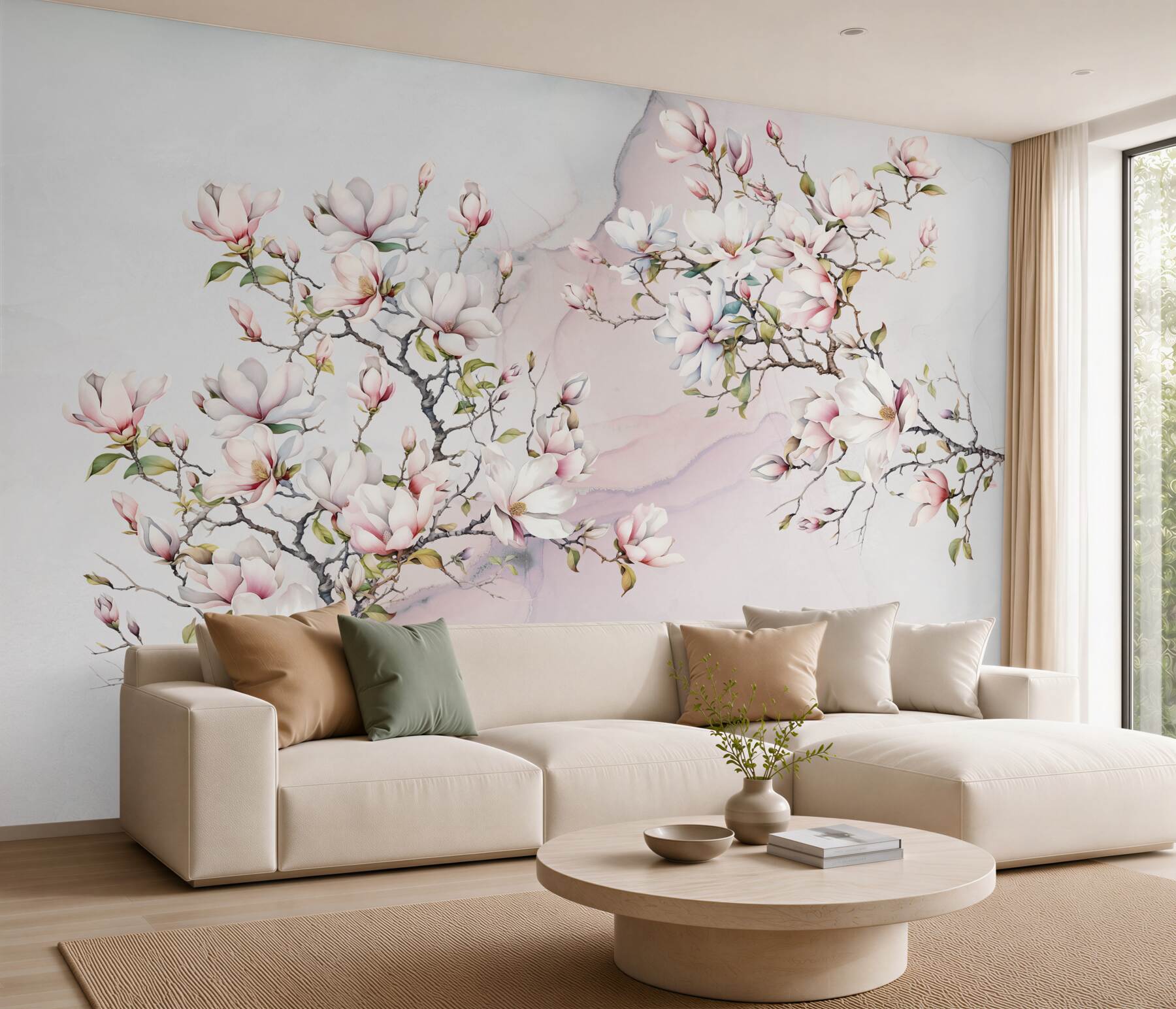 Fototapeta Piękne białe i różowe gałęzie magnolii?v23