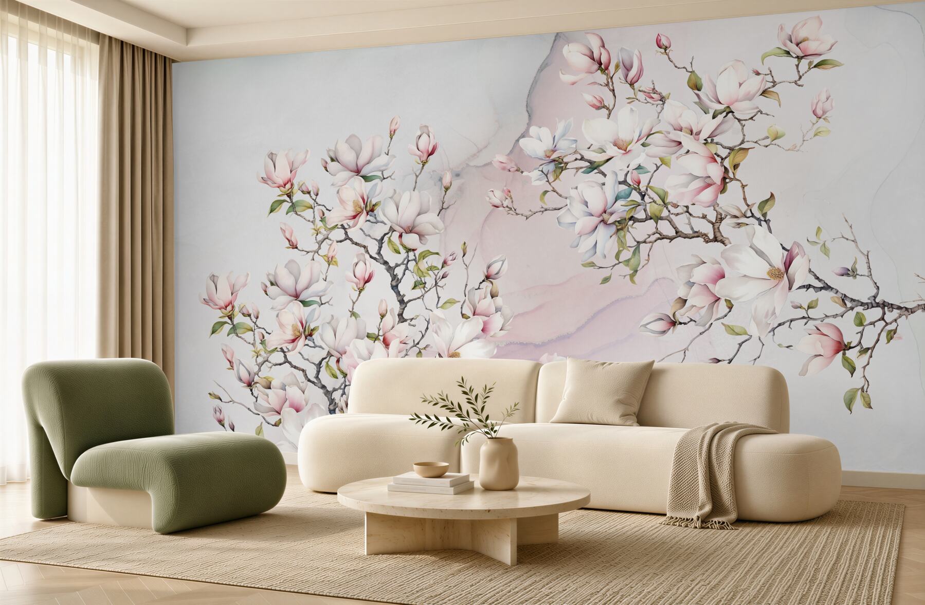 Fototapeta Piękne białe i różowe gałęzie magnolii?v23