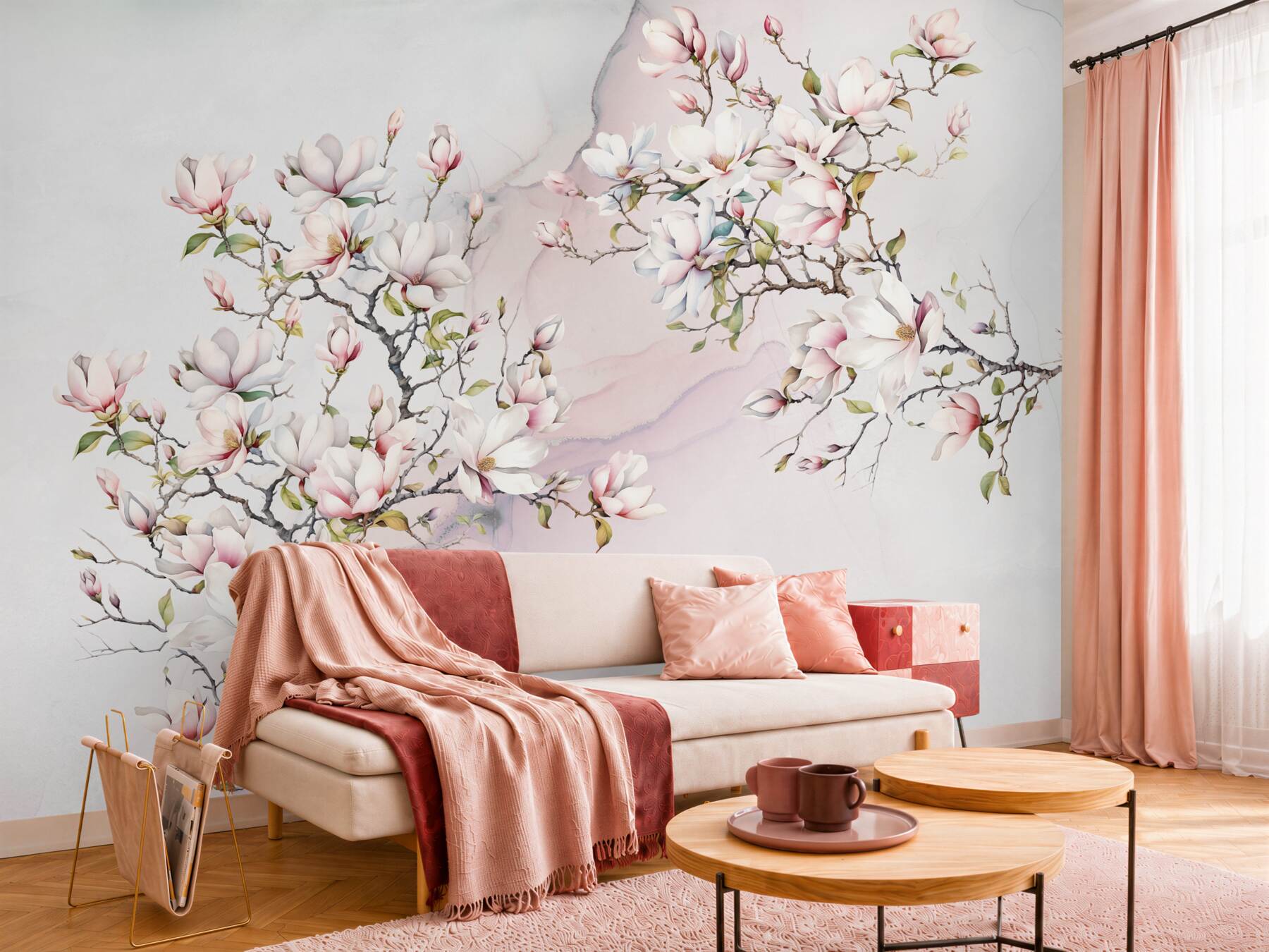 Fototapeta Piękne białe i różowe gałęzie magnolii?v23