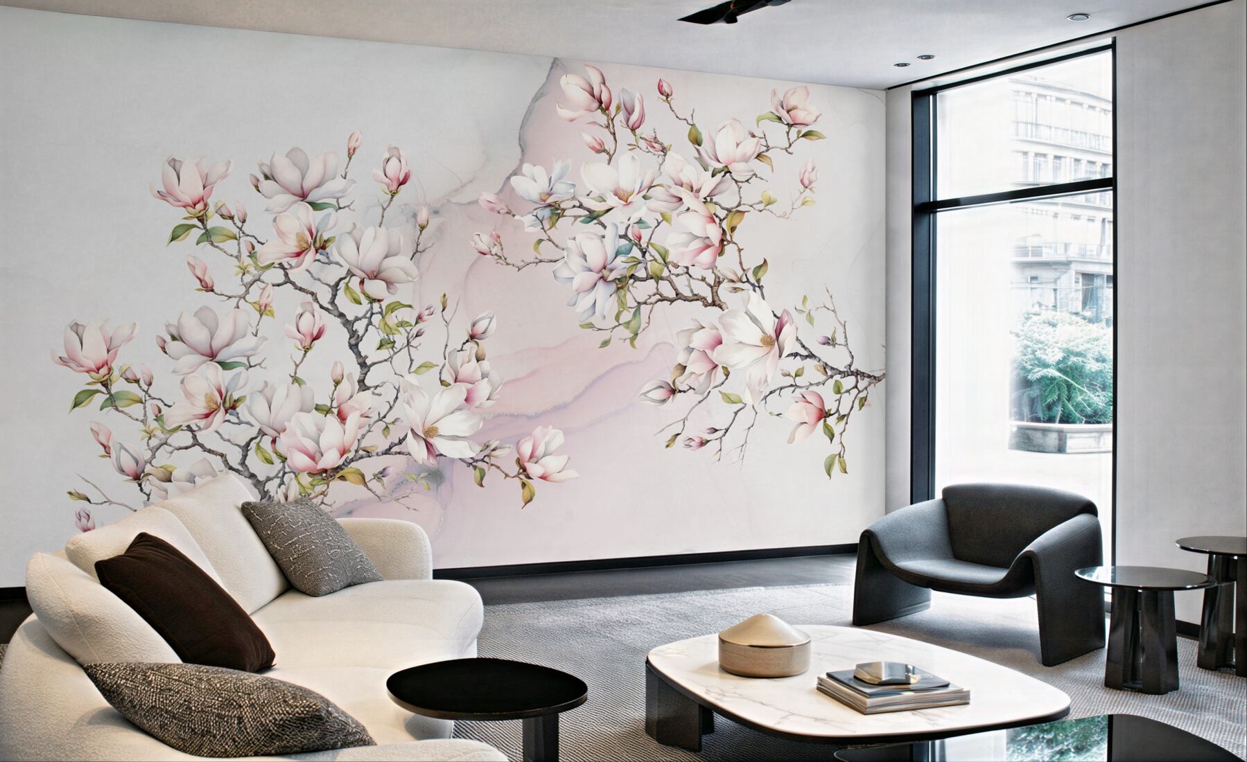 Fototapeta Piękne białe i różowe gałęzie magnolii?v23