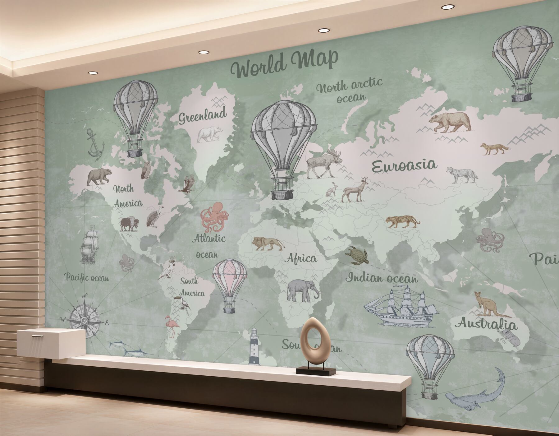 Fototapeta Mapa świata z nazwami kontynentów
