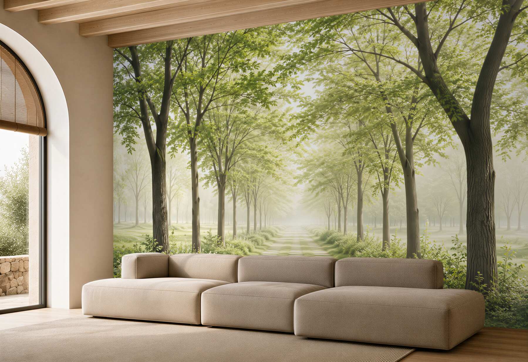 Fototapeta Gęsty zielony las i ścieżka w kwiatach?v23