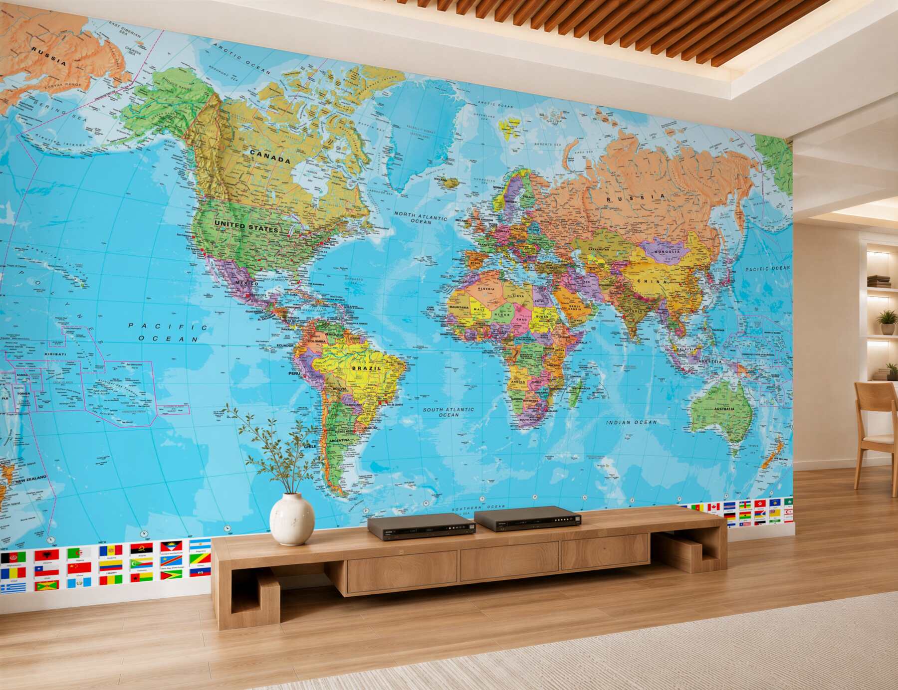 Fototapeta Mapa polityczna świata z flagami