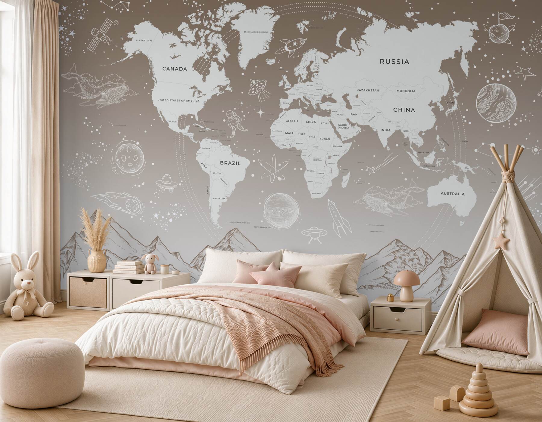 Fototapeta Mapa świata nad górami?v23