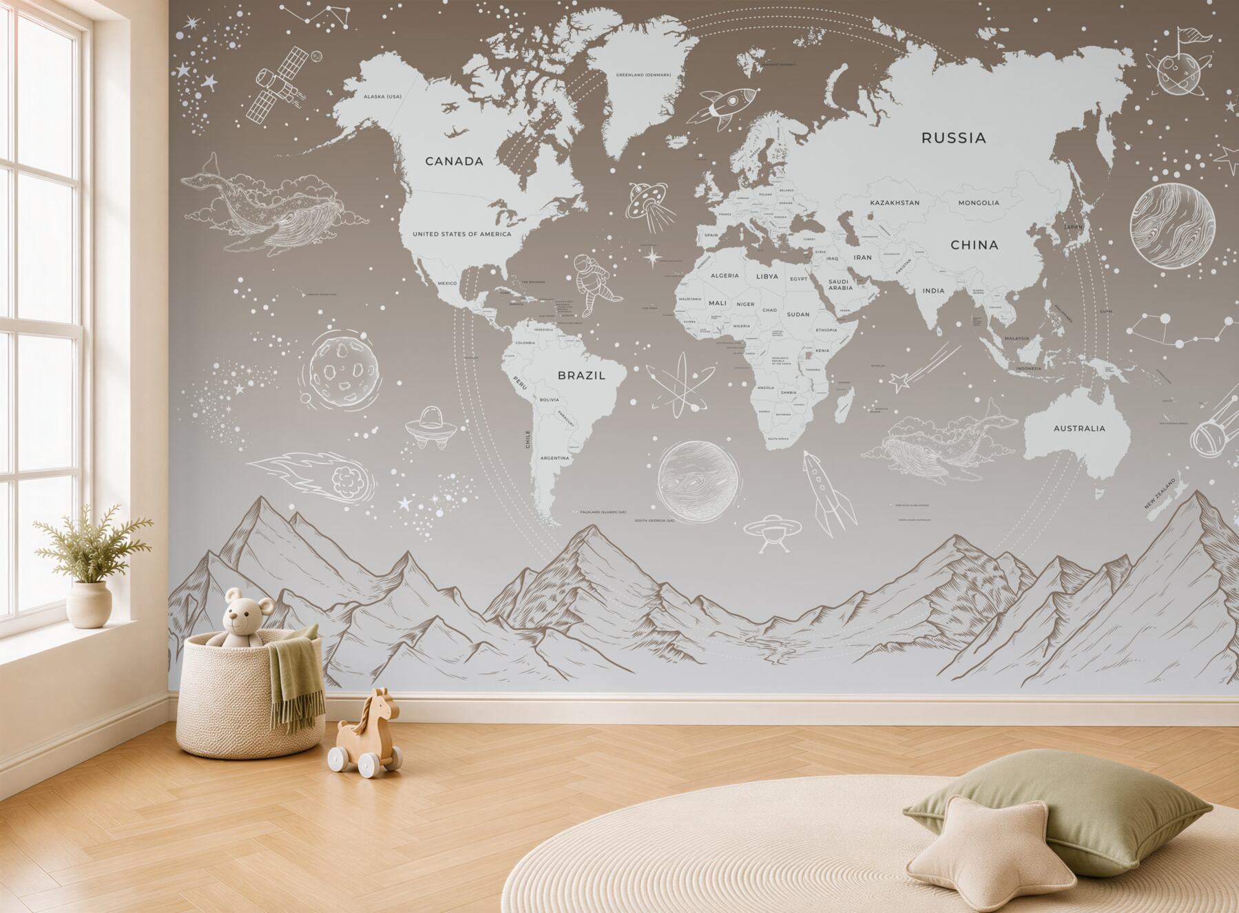 Fototapeta Mapa świata nad górami?v23