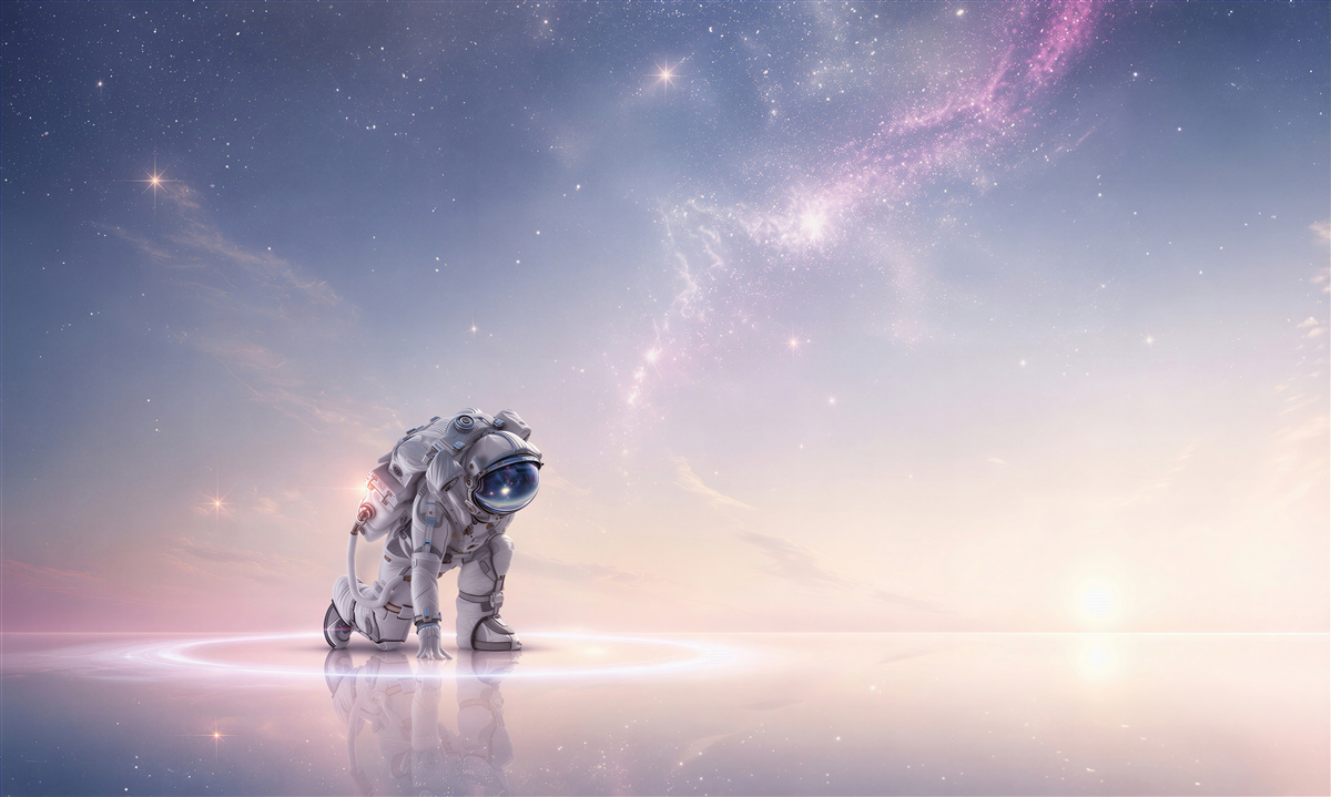 Fototapeta astronauta w pastelowym kosmosie dla pokoju dziecka