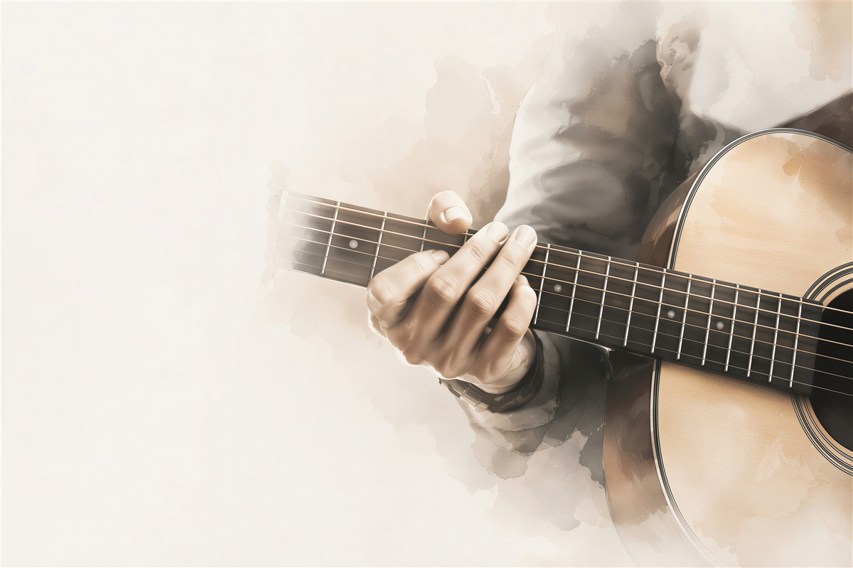 Fototapeta gitara klasyczna z dłonią muzyka w sepii