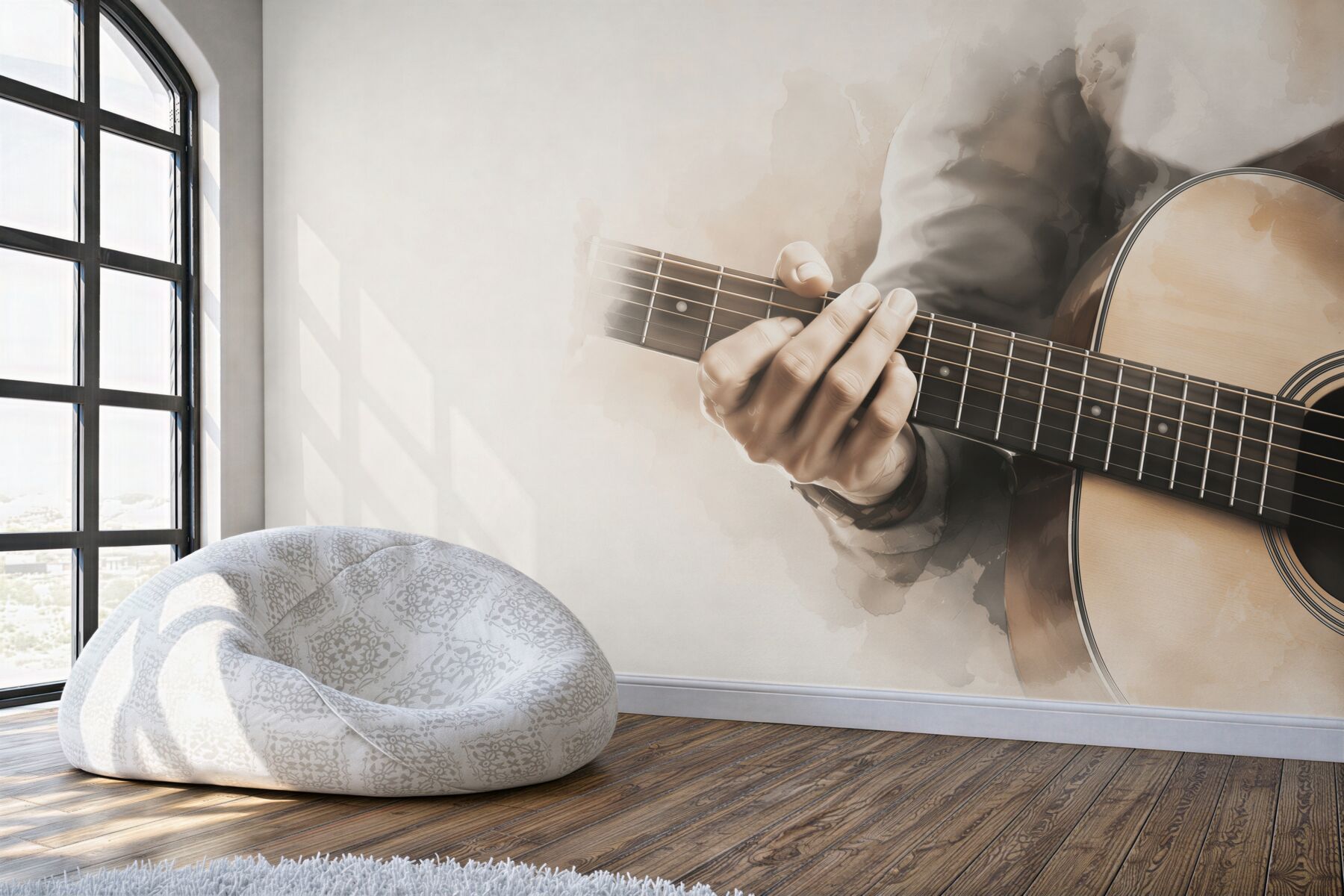 Fototapeta gitara klasyczna z dłonią muzyka w sepii?v23