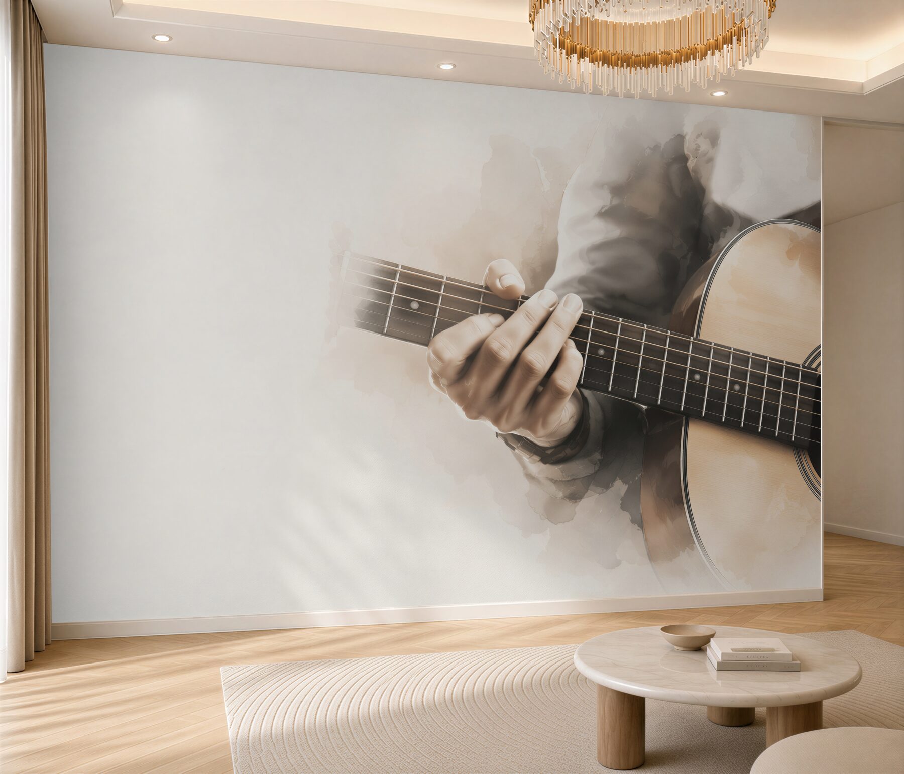 Fototapeta gitara klasyczna z dłonią muzyka w sepii?v23