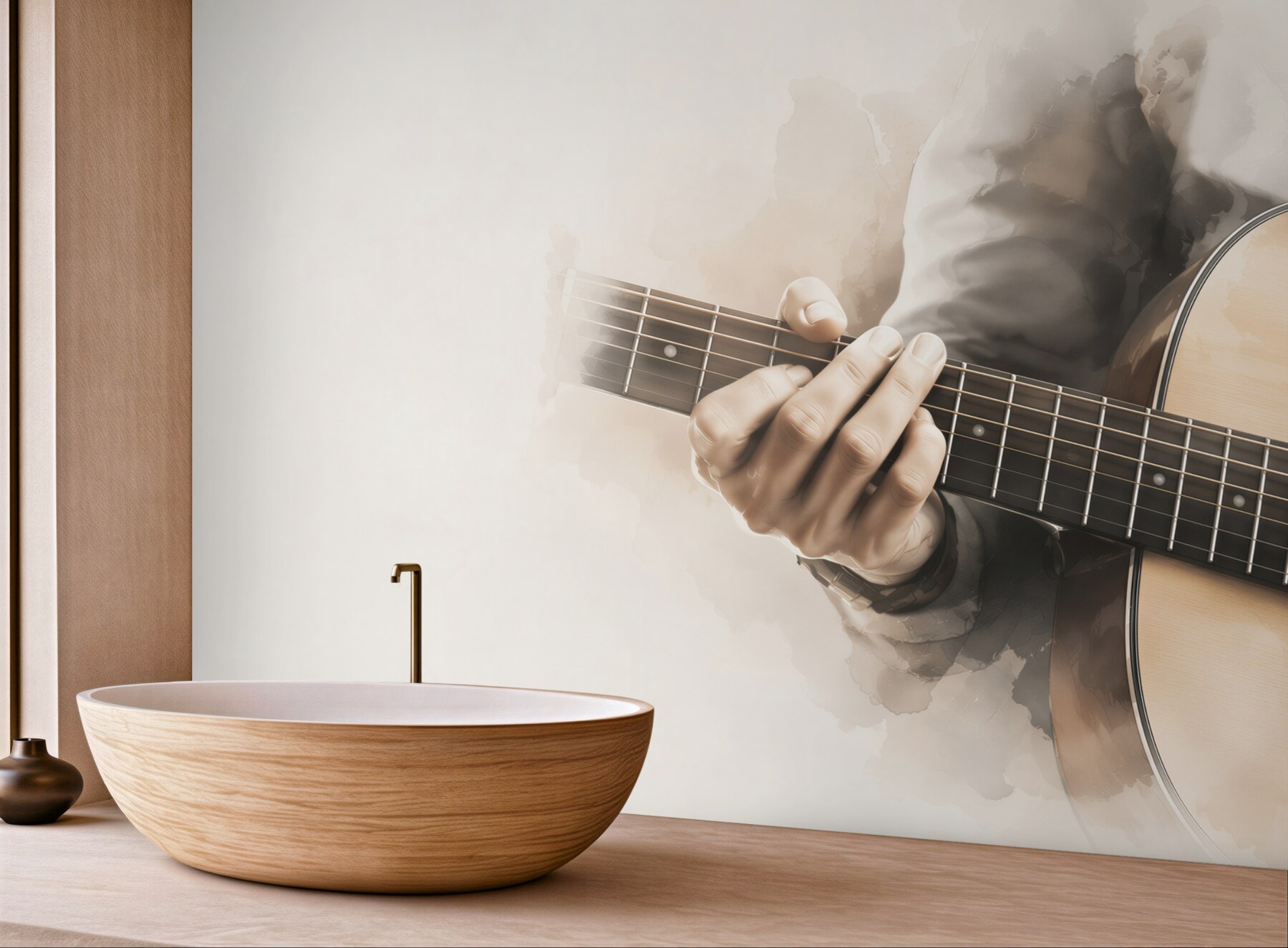 Fototapeta gitara klasyczna z dłonią muzyka w sepii?v23