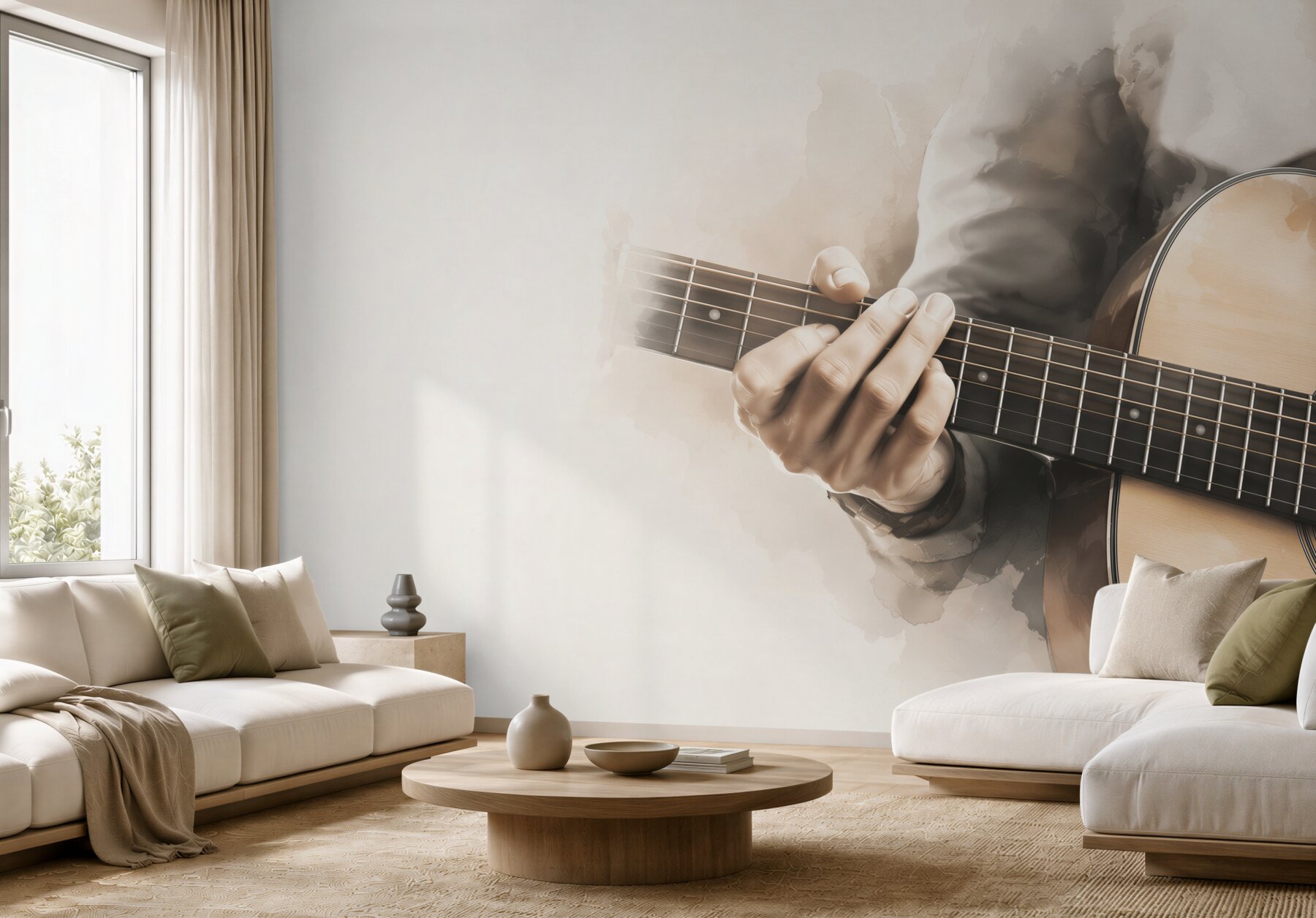Fototapeta gitara klasyczna z dłonią muzyka w sepii?v23