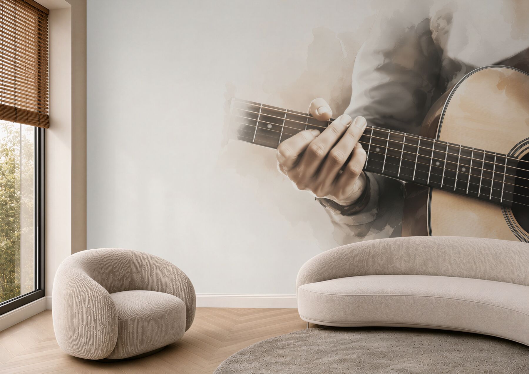 Fototapeta gitara klasyczna z dłonią muzyka w sepii?v23