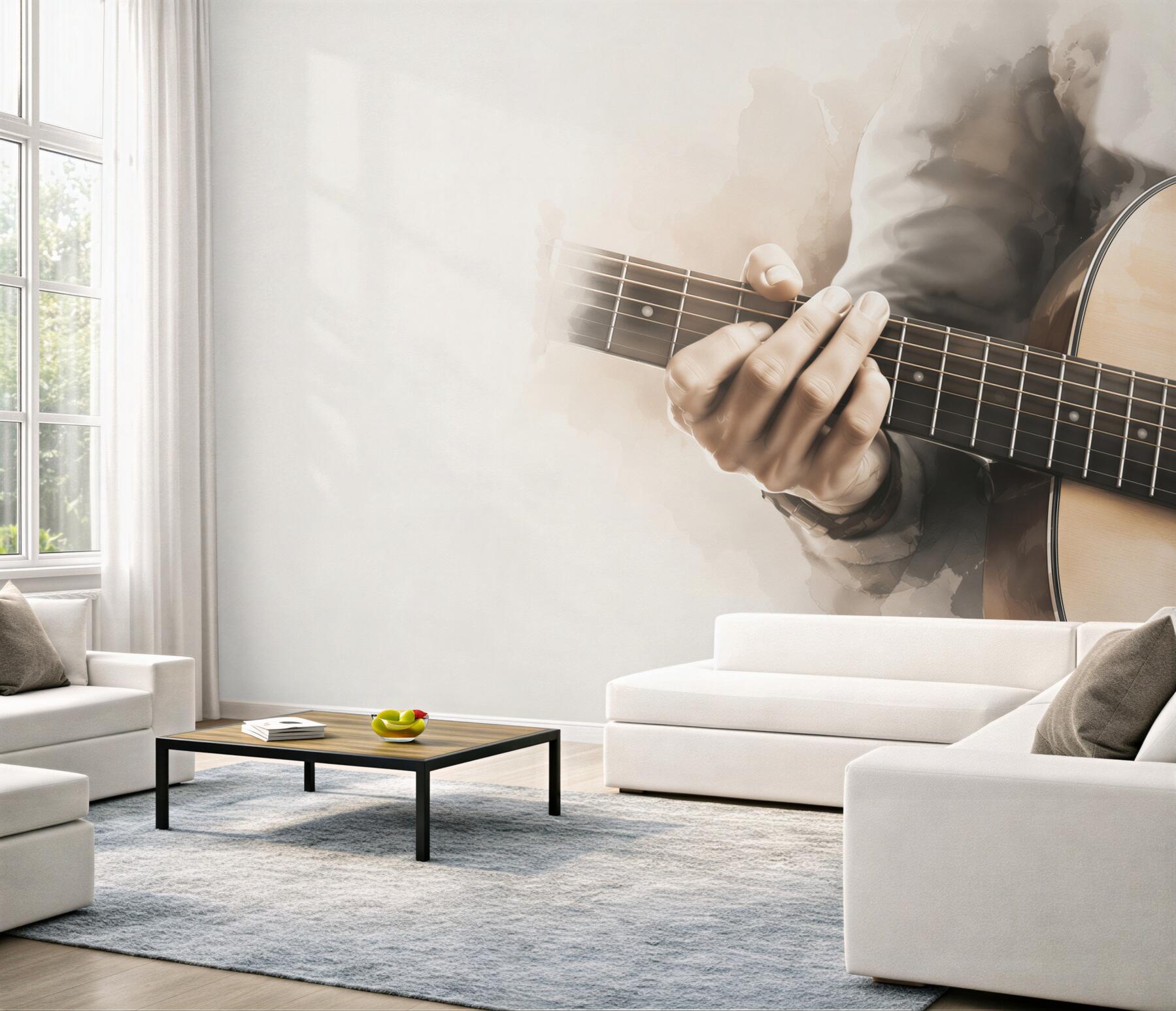 Fototapeta gitara klasyczna z dłonią muzyka w sepii?v23