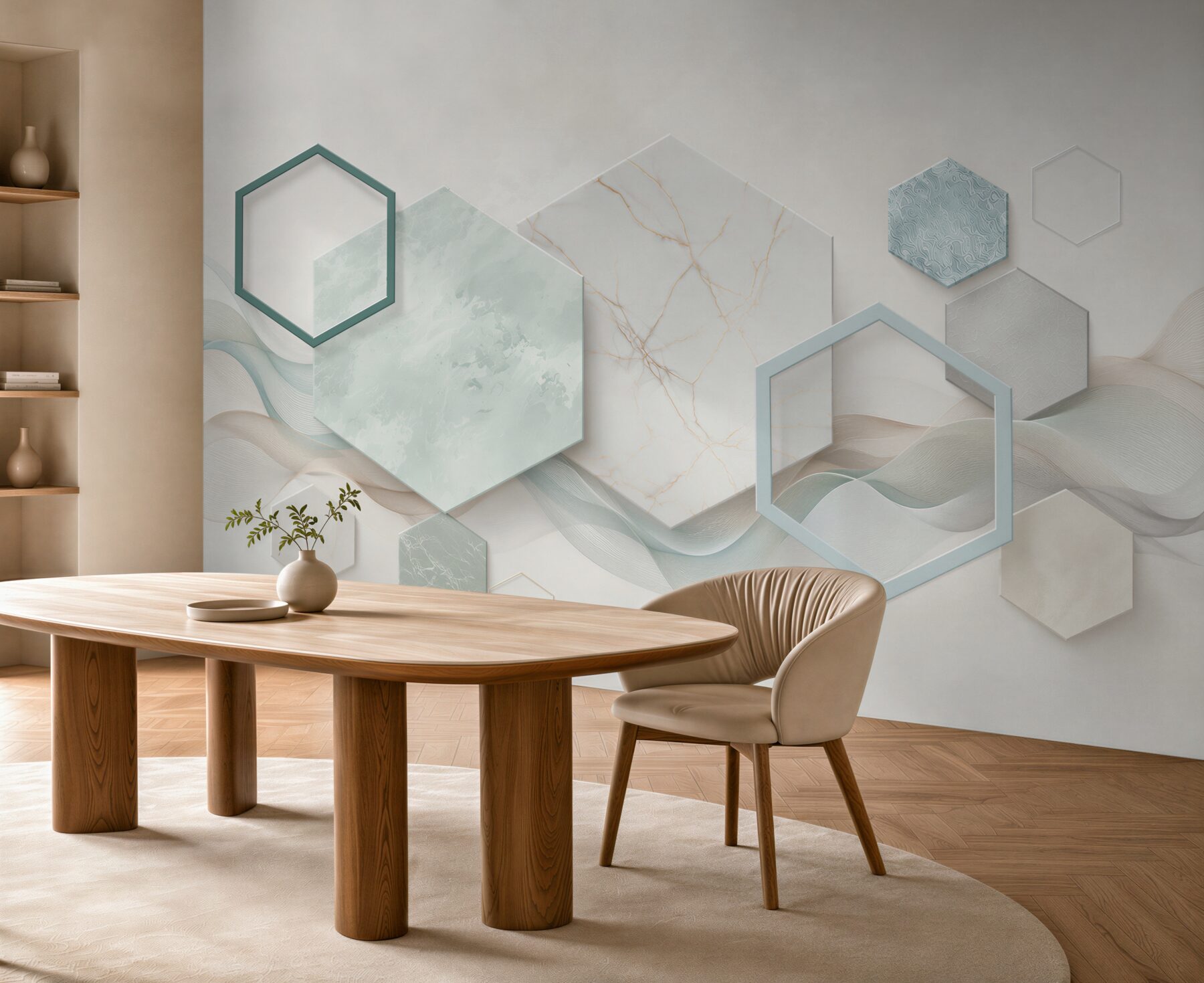 Fototapeta geometryczne heksagony marmur i fale w nowoczesnym stylu