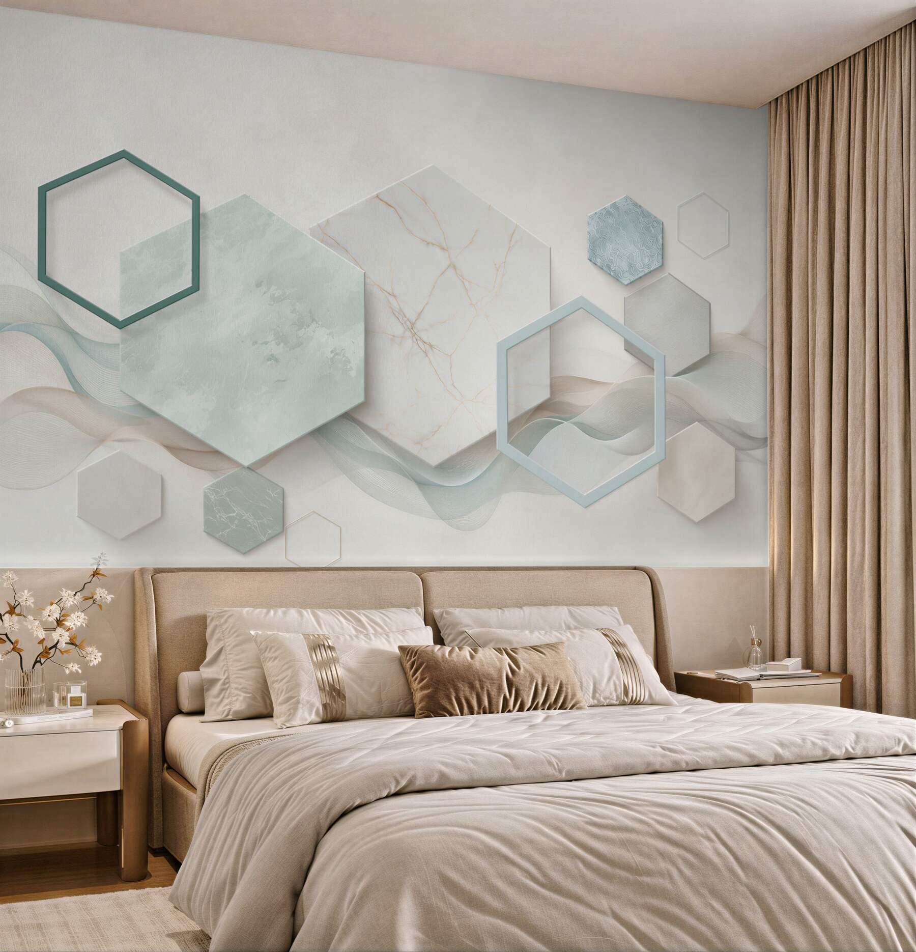 Fototapeta geometryczne heksagony marmur i fale w nowoczesnym stylu?v23