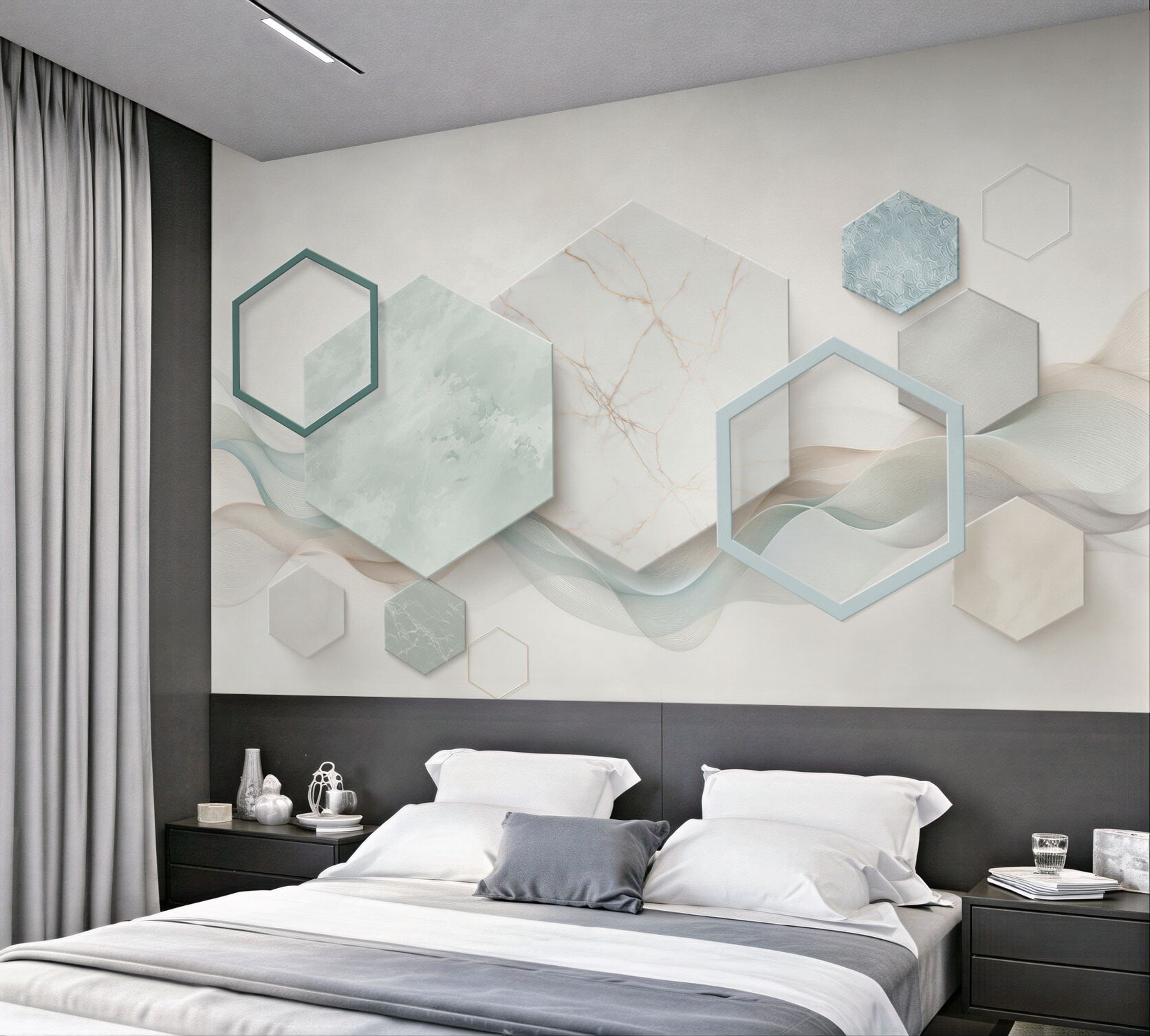 Fototapeta geometryczne heksagony marmur i fale w nowoczesnym stylu?v23