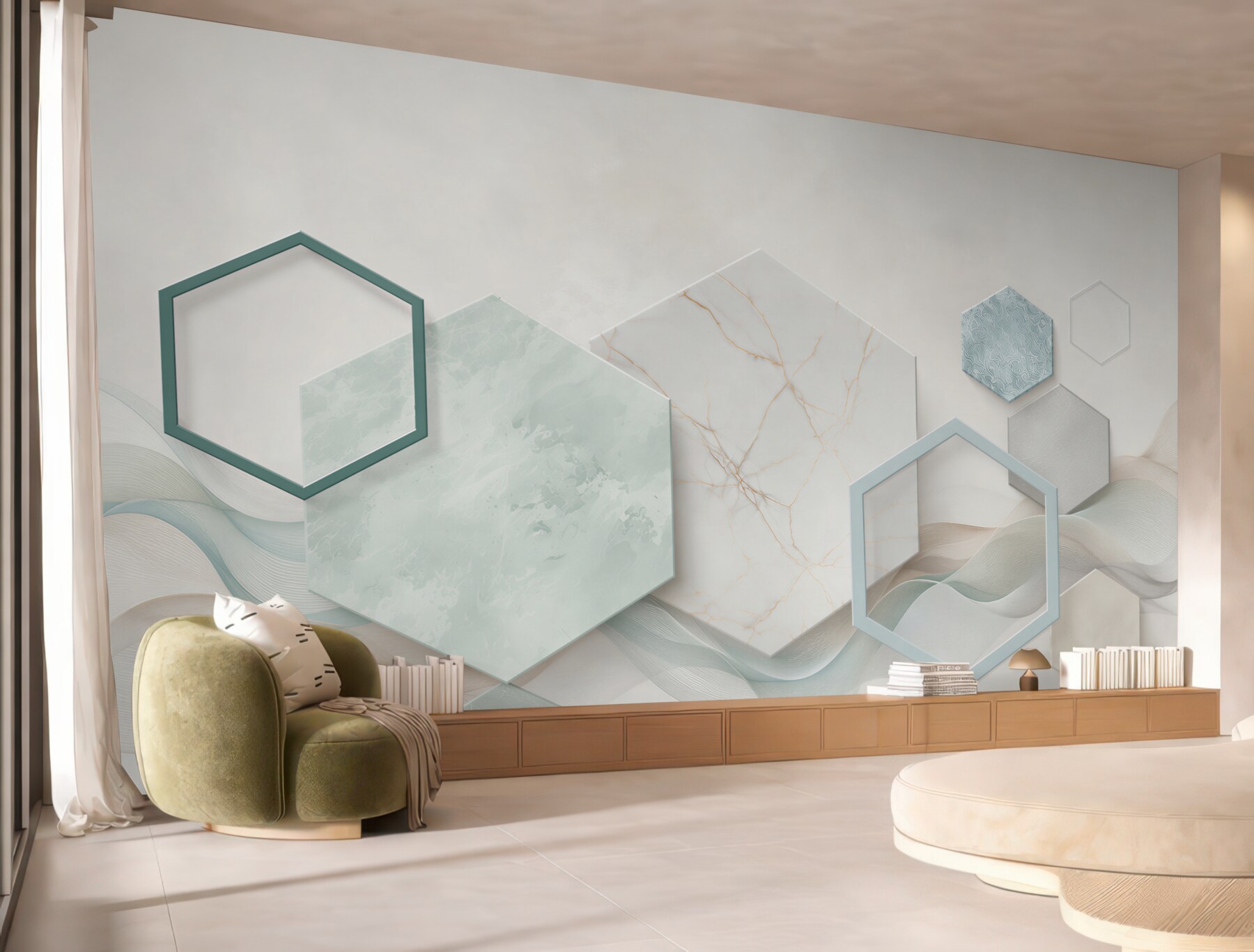 Fototapeta geometryczne heksagony marmur i fale w nowoczesnym stylu?v23