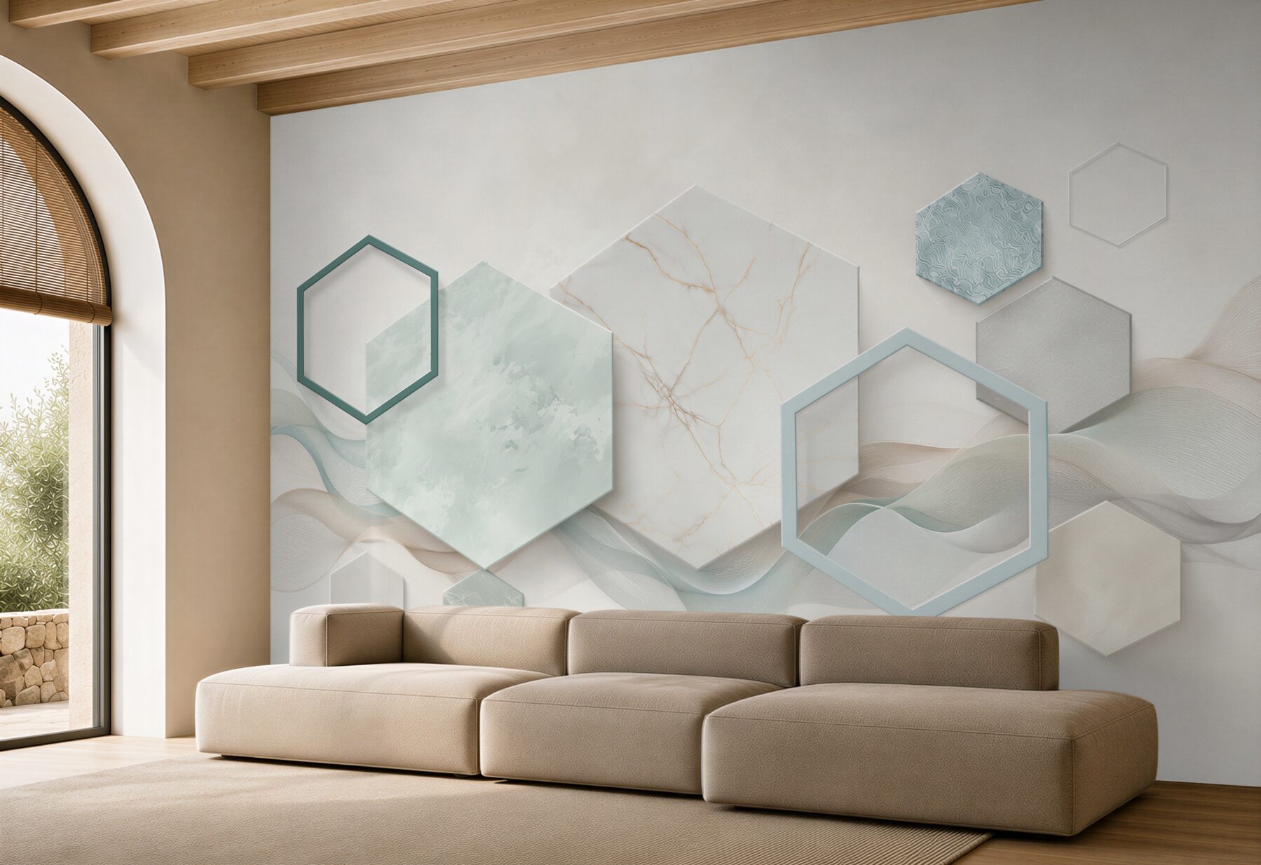 Fototapeta geometryczne heksagony marmur i fale w nowoczesnym stylu?v23
