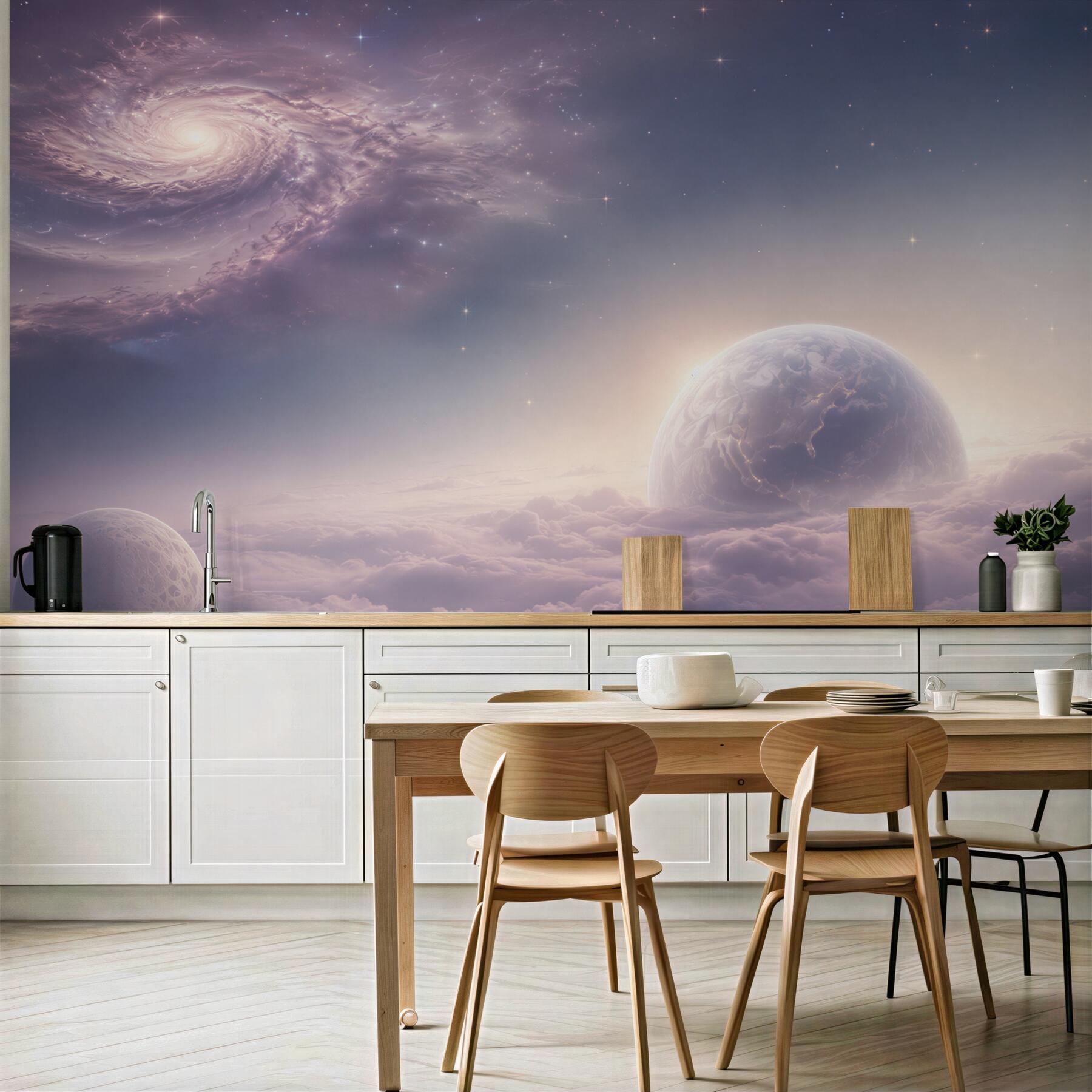 Fototapeta kosmiczna galaktyka i planety w pastelowych chmurach?v23