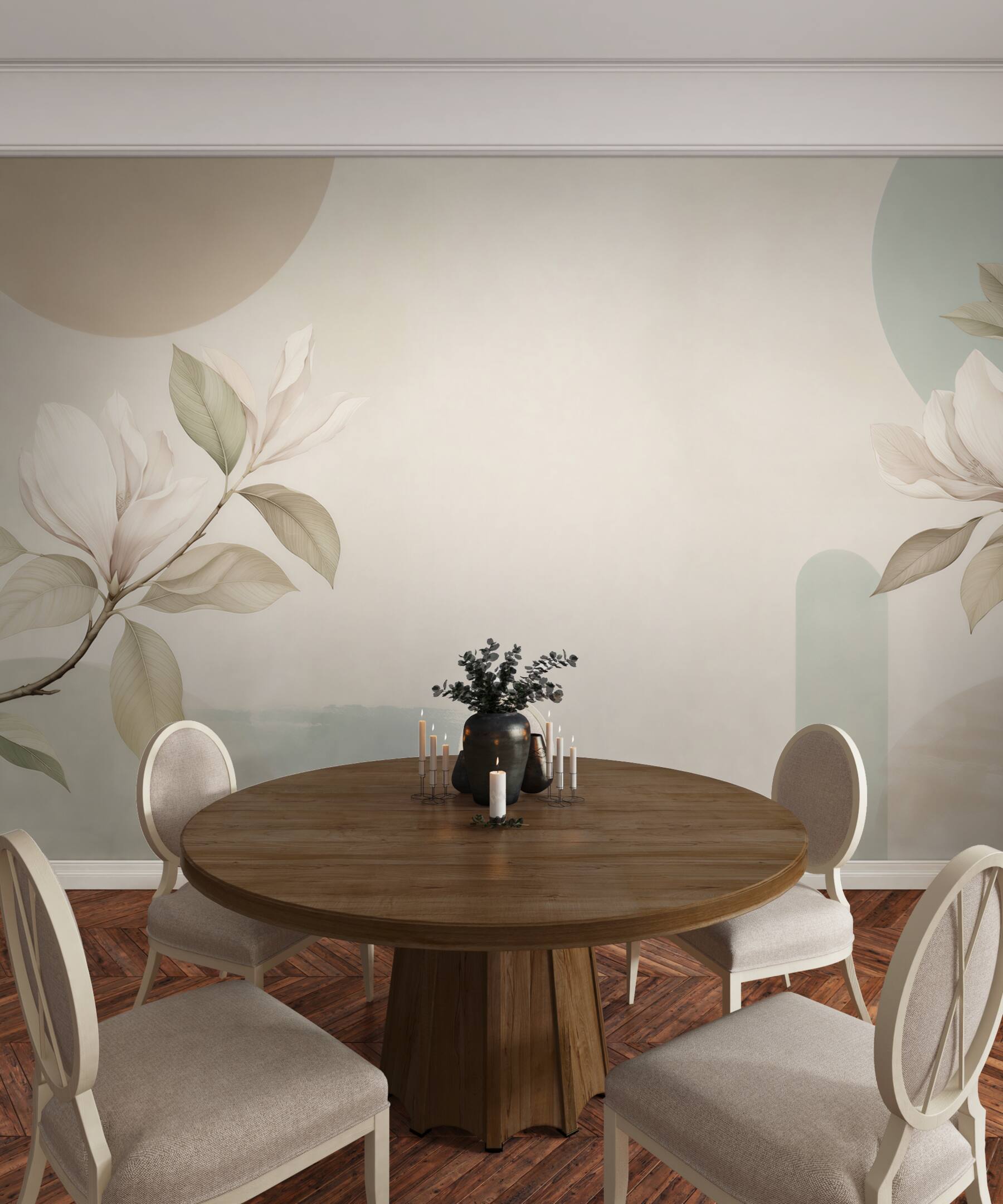 Fototapeta magnolie beżowe z geometrycznym tłem nowoczesna?v23