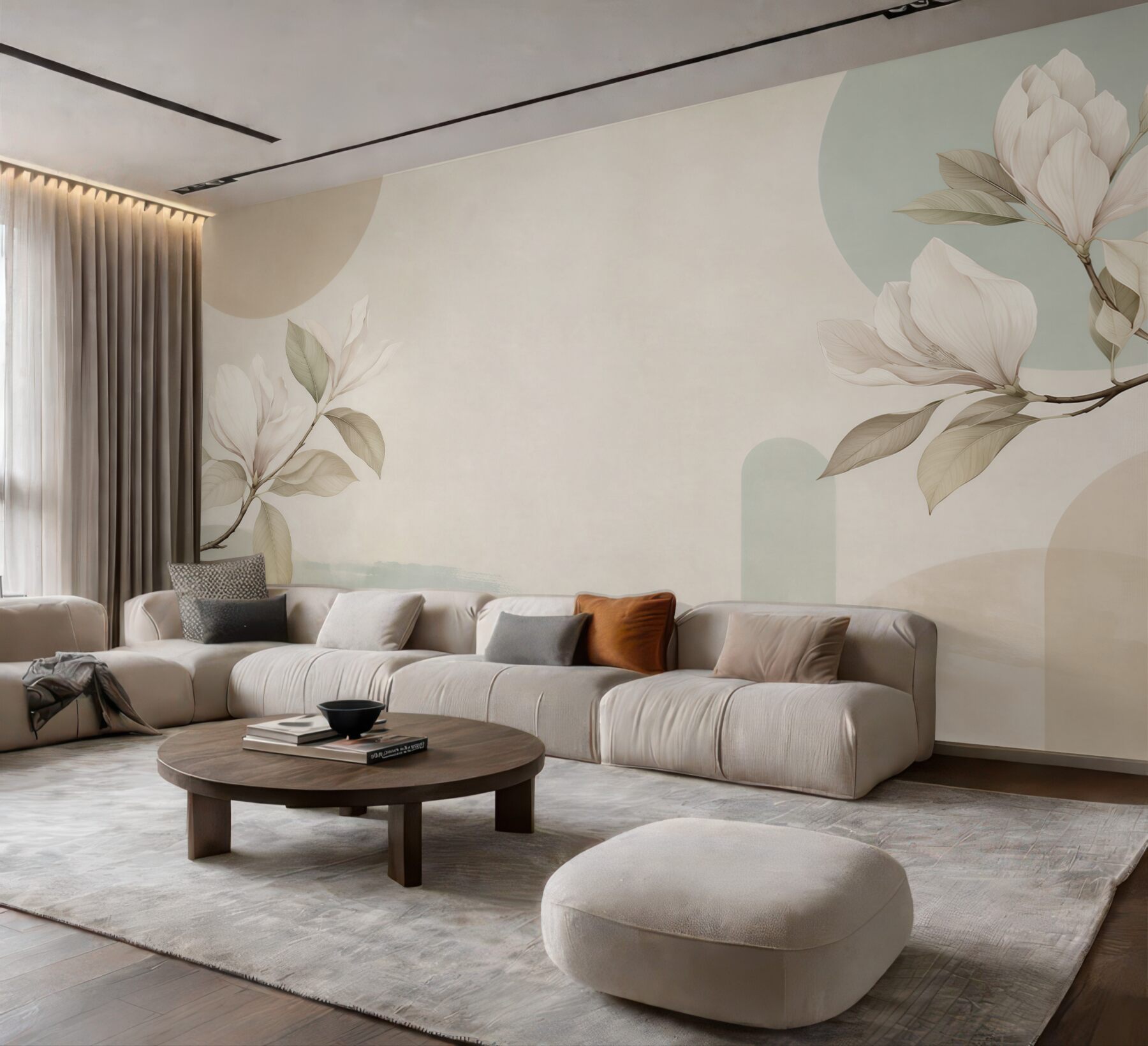 Fototapeta magnolie beżowe z geometrycznym tłem nowoczesna?v23