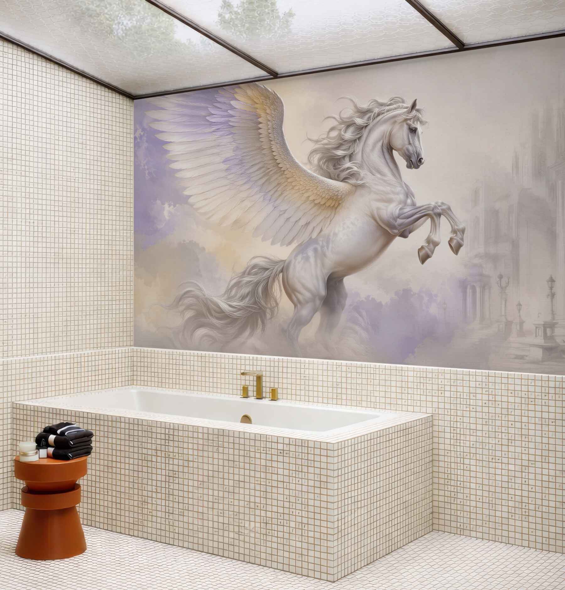 Fototapeta biały pegaz w chmurach fantasy pastelowa?v23