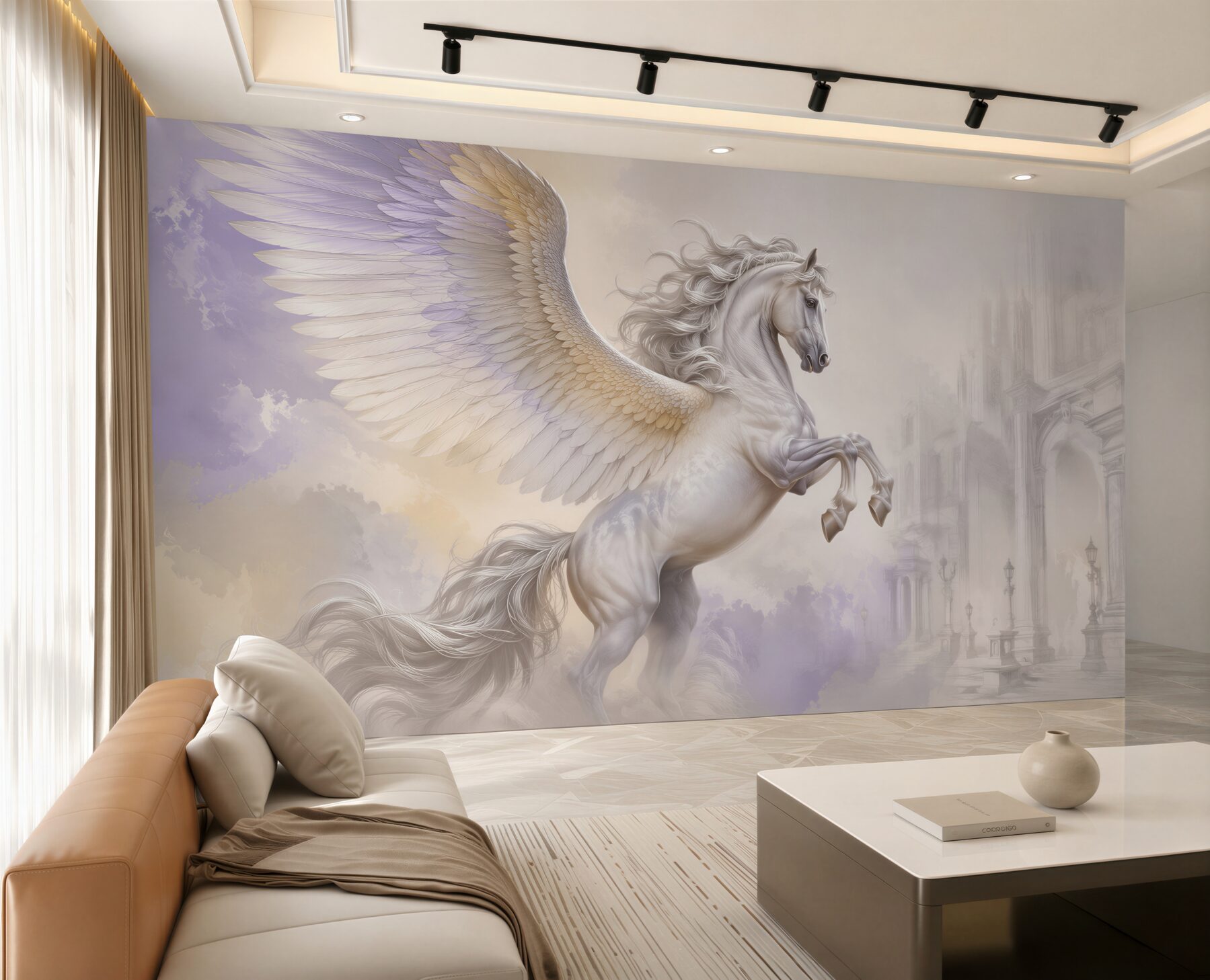 Fototapeta biały pegaz w chmurach fantasy pastelowa?v23