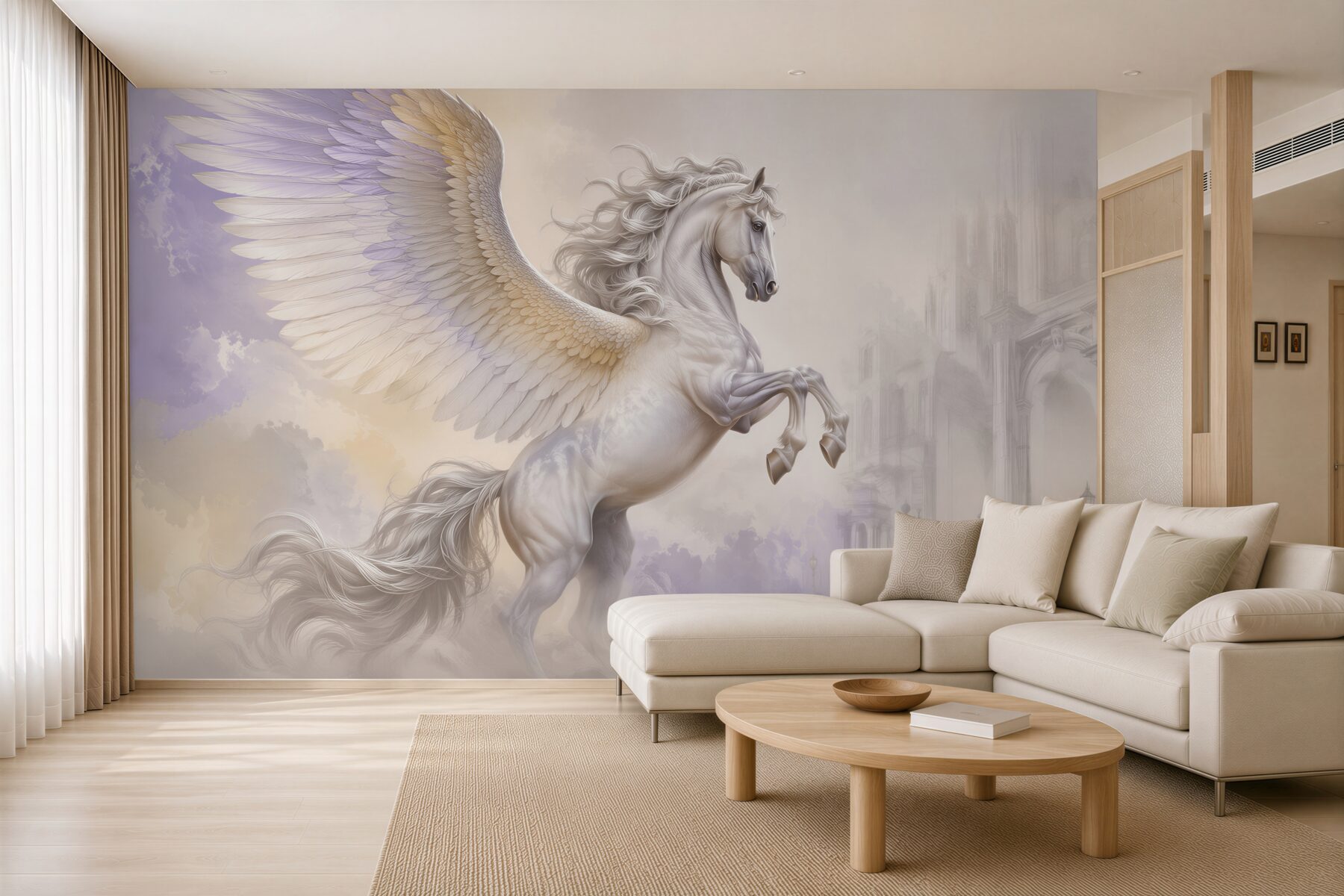 Fototapeta biały pegaz w chmurach fantasy pastelowa?v23