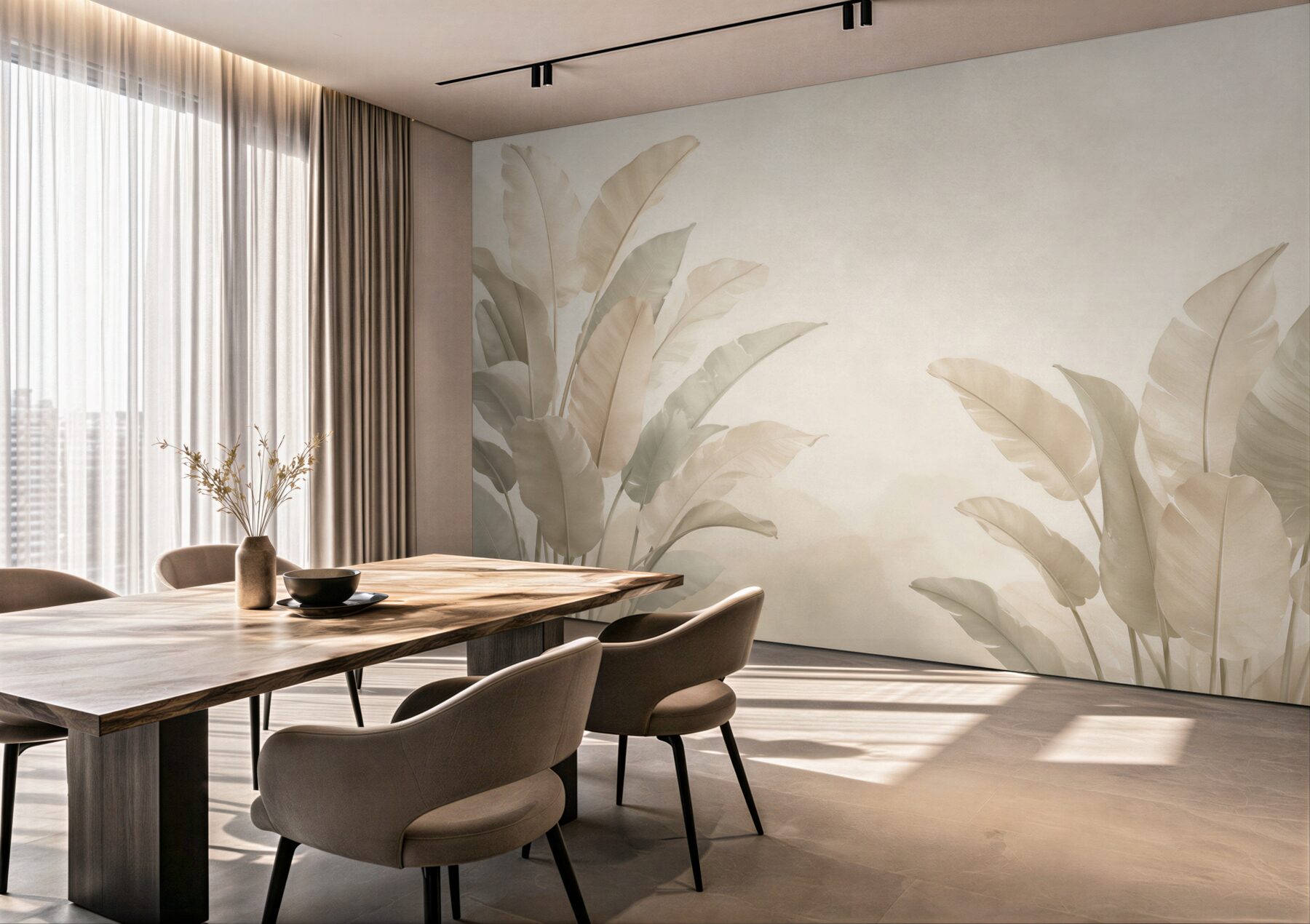 Fototapeta beżowe liście bananowca w subtelnym stylu tropical?v23