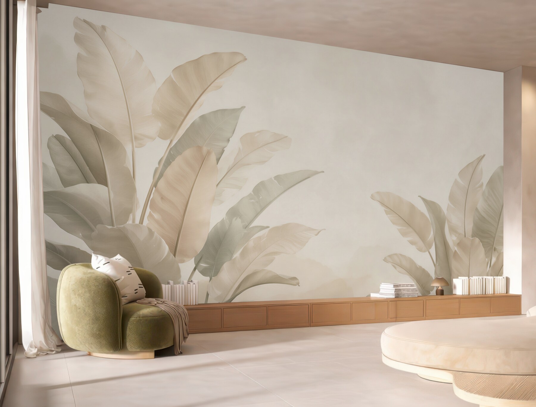 Fototapeta beżowe liście bananowca w subtelnym stylu tropical?v23
