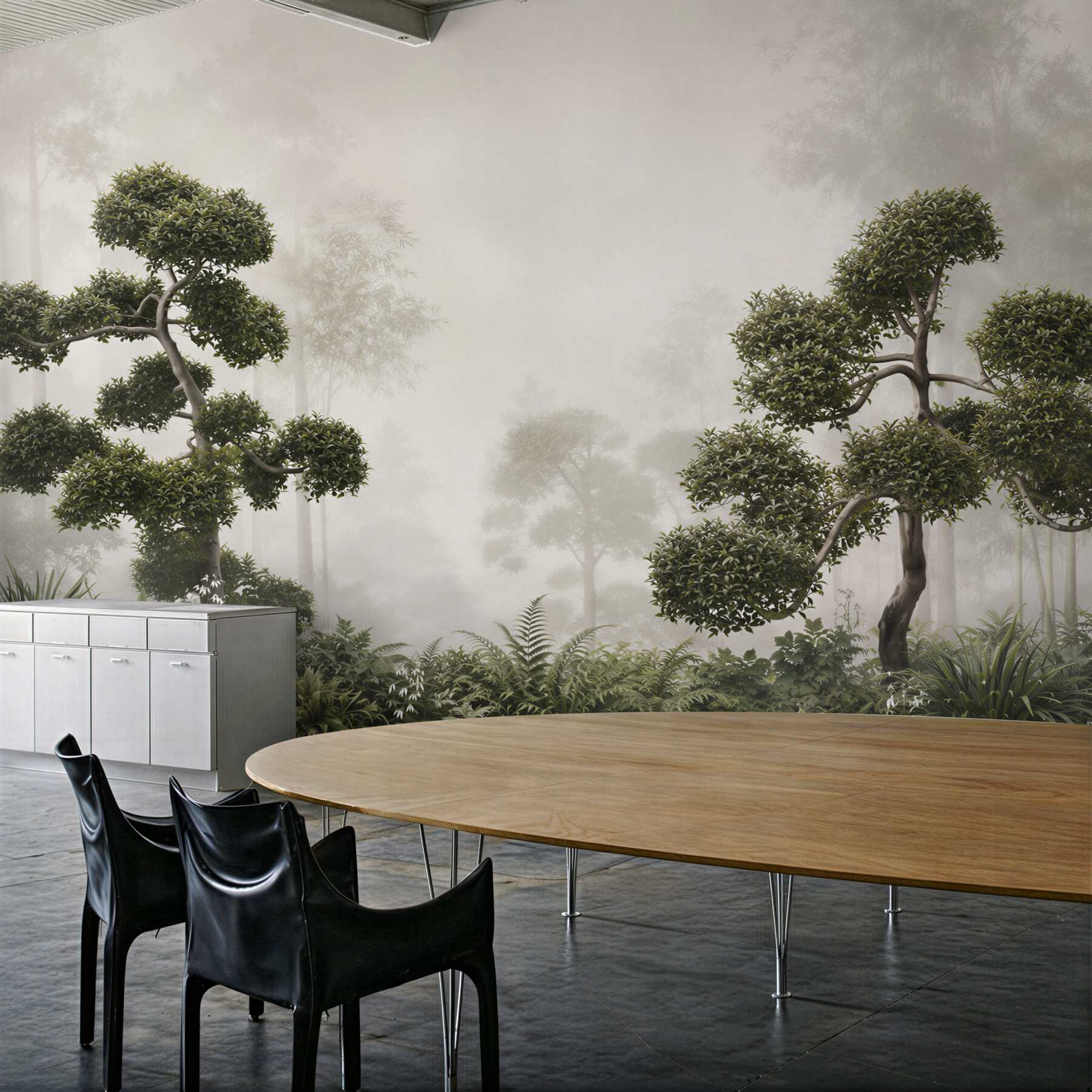 Fototapeta bonsai we mgle zielona orientalna do nowoczesnego wnętrza?v23