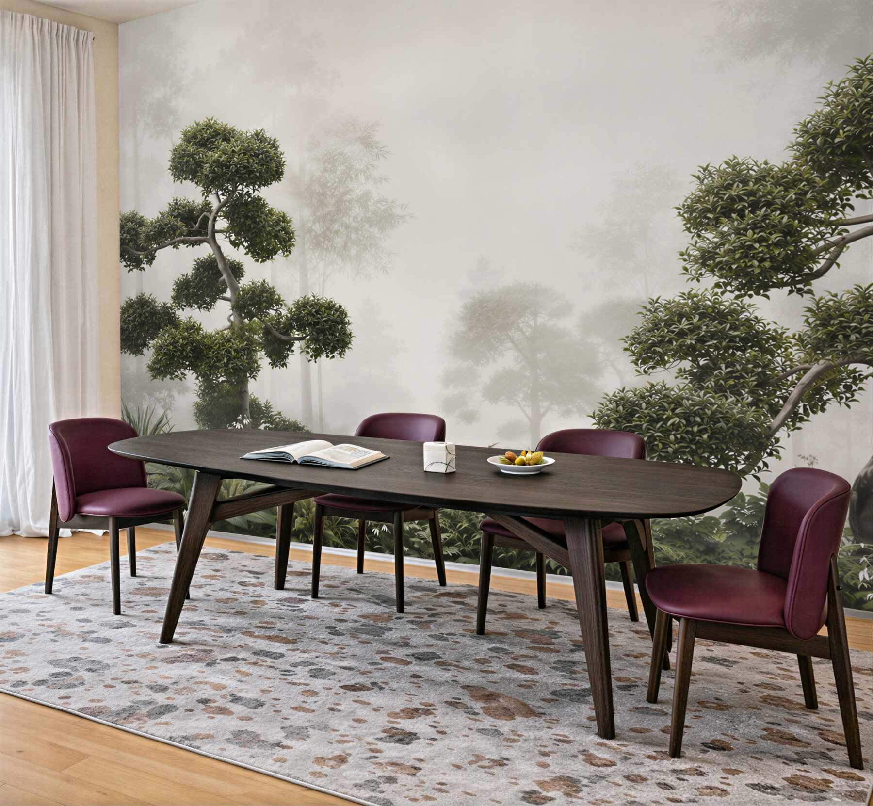 Fototapeta bonsai we mgle zielona orientalna do nowoczesnego wnętrza?v23