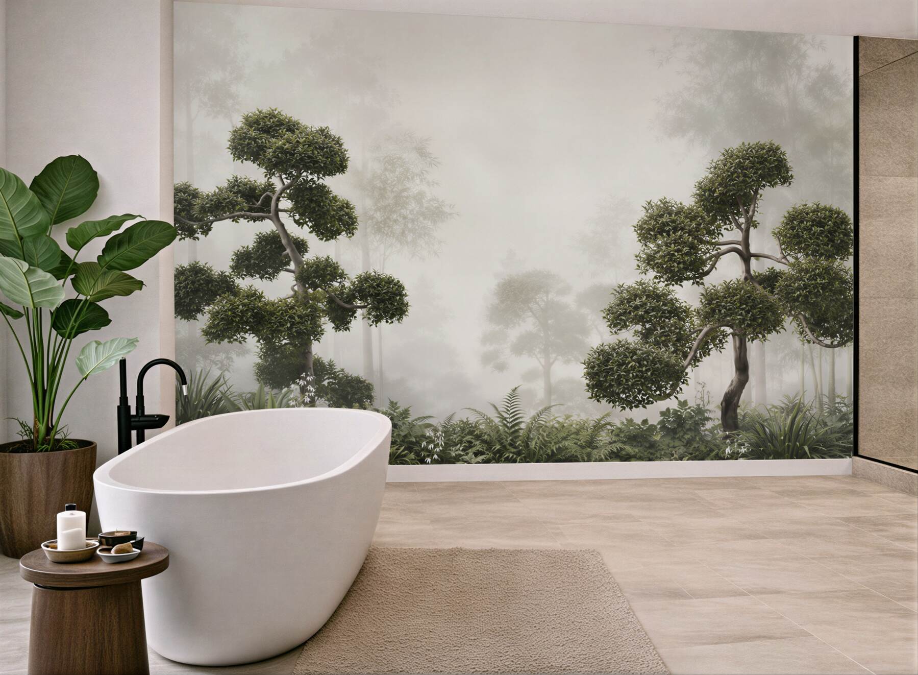 Fototapeta bonsai we mgle zielona orientalna do nowoczesnego wnętrza?v23