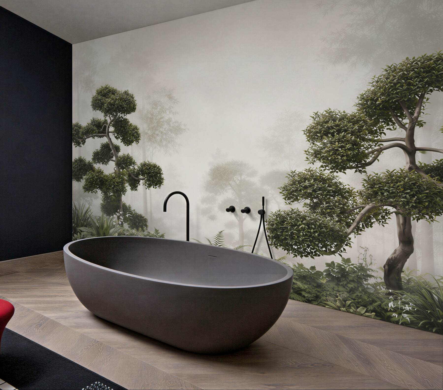 Fototapeta bonsai we mgle zielona orientalna do nowoczesnego wnętrza?v23