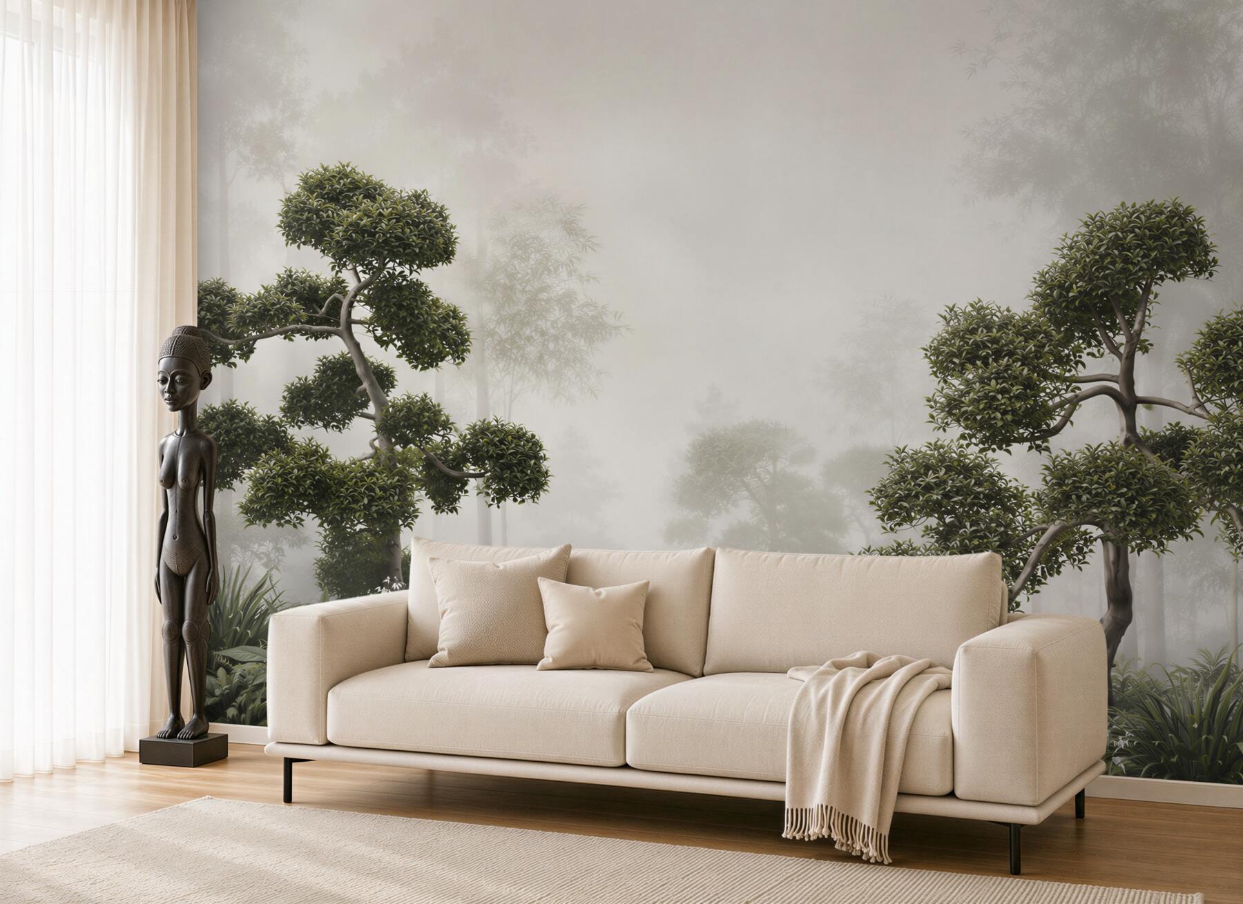 Fototapeta bonsai we mgle zielona orientalna do nowoczesnego wnętrza?v23