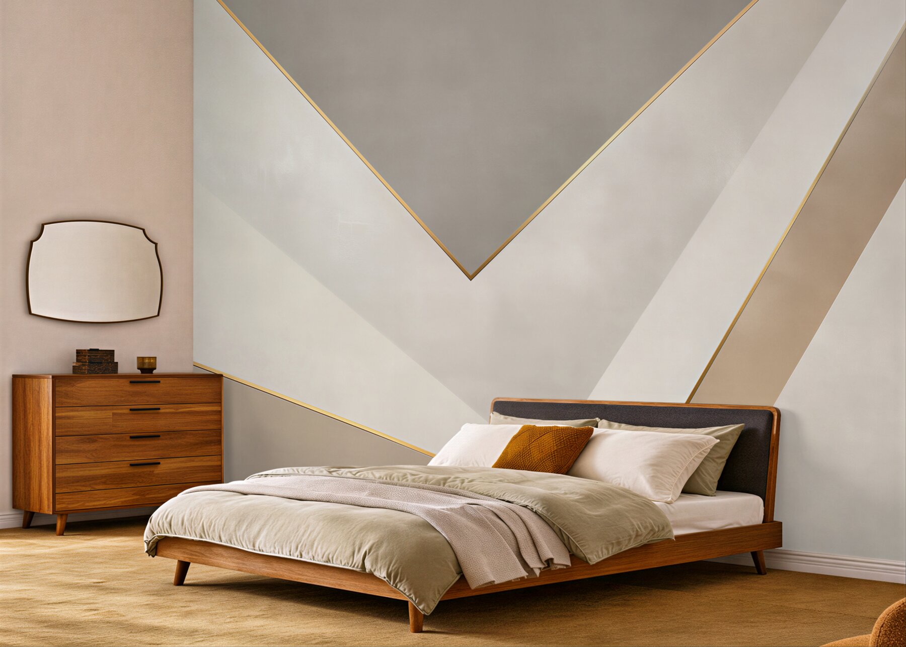 Fototapeta geometryczna abstrakcja beżowo szara ze złotymi liniami?v23