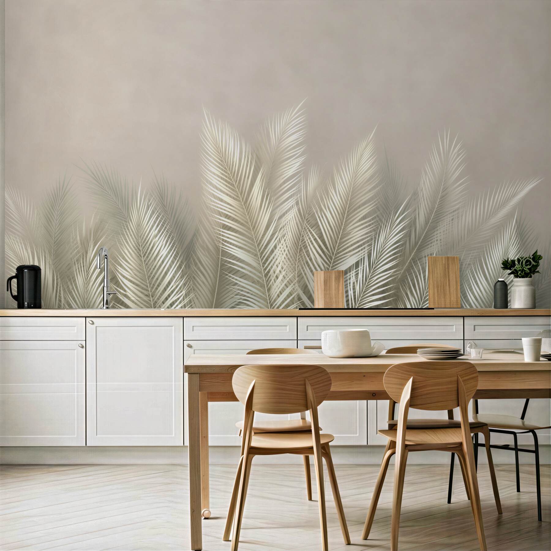 Fototapeta jasne liście palmowe beżowe elegancka botaniczna?v23