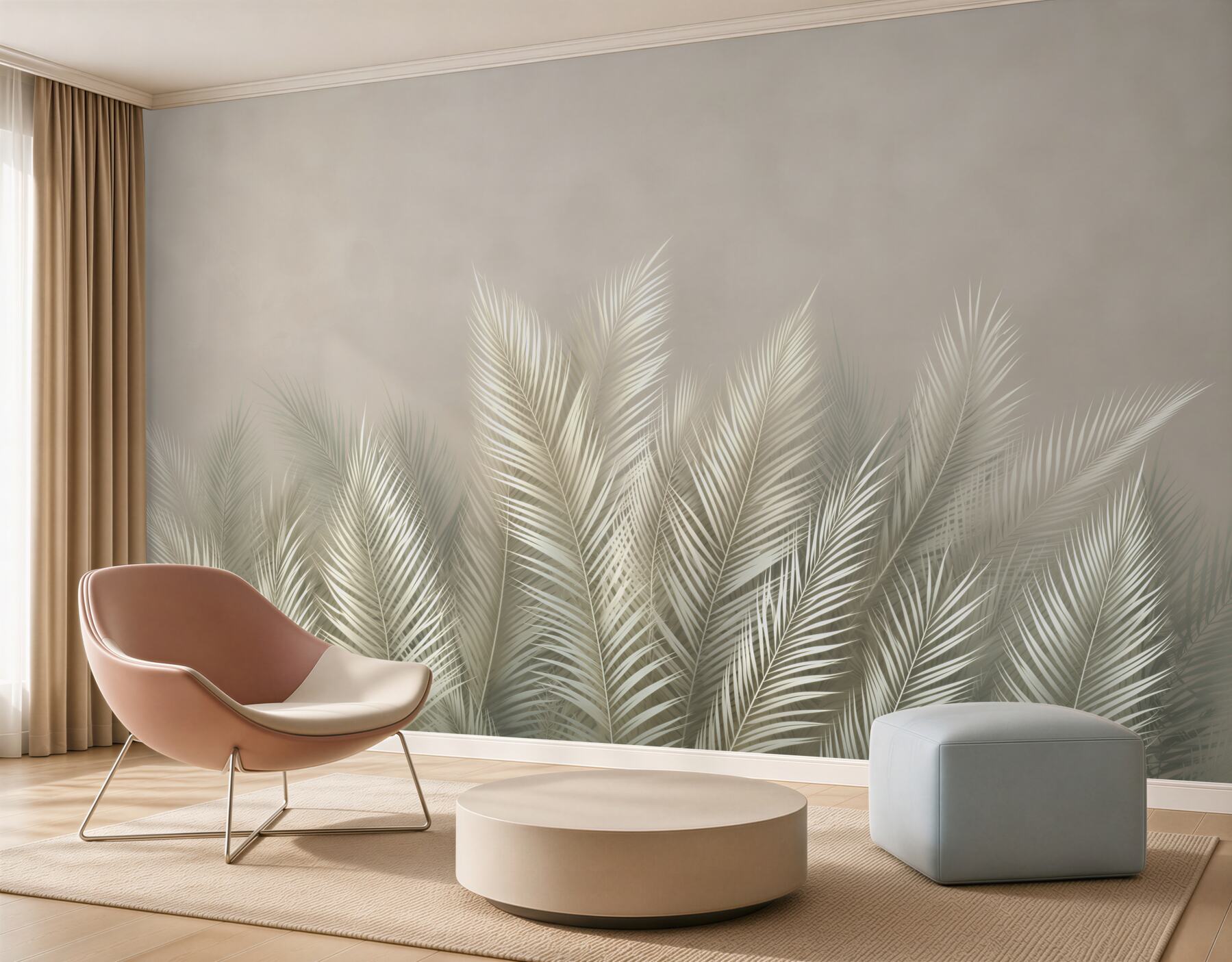 Fototapeta jasne liście palmowe beżowe elegancka botaniczna?v23