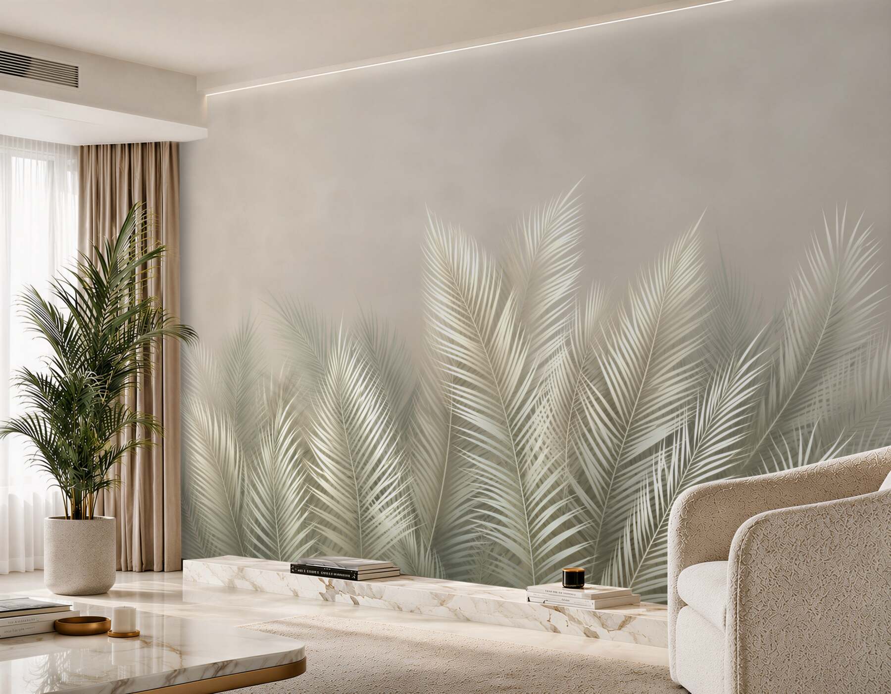 Fototapeta jasne liście palmowe beżowe elegancka botaniczna?v23