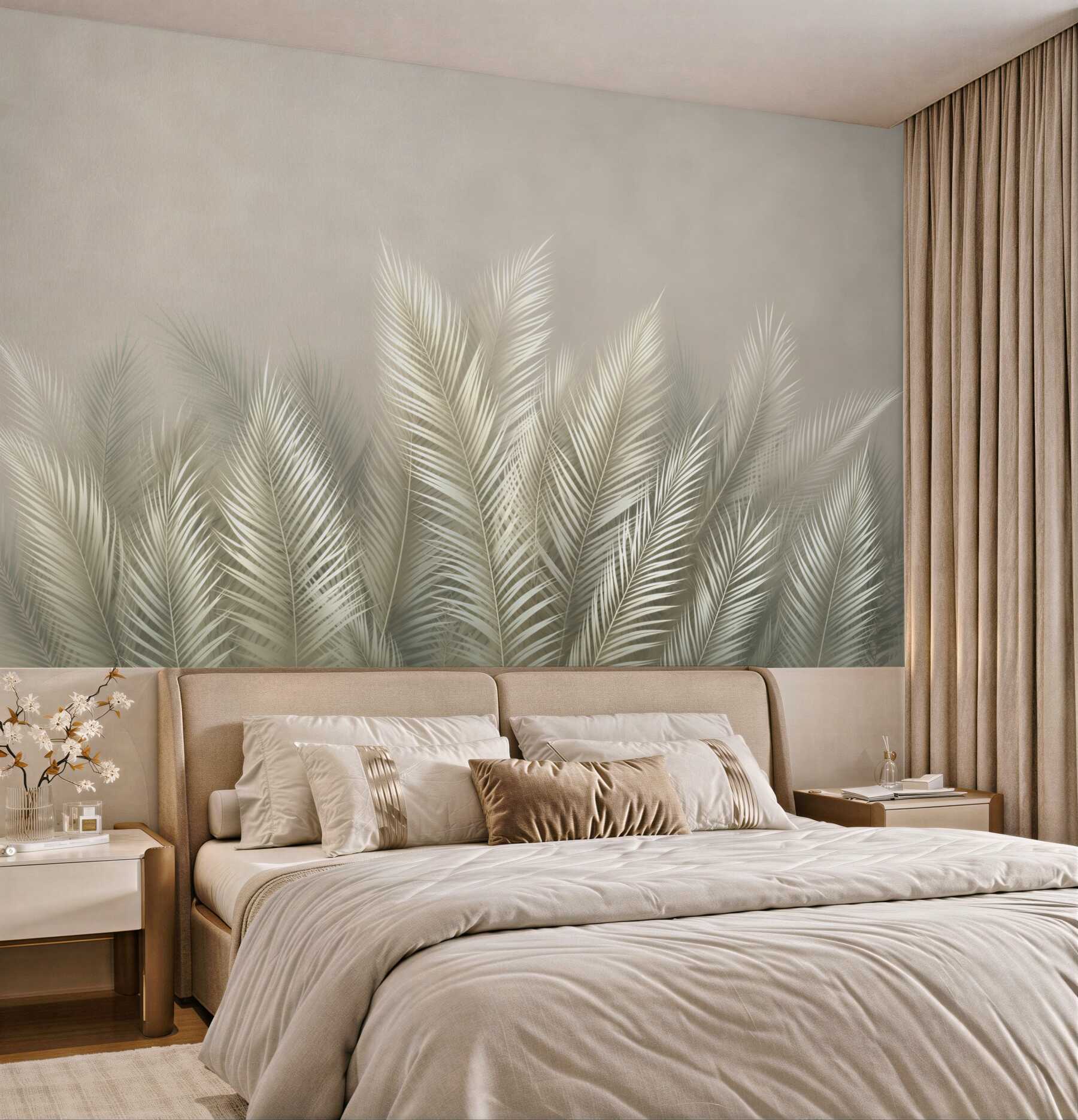 Fototapeta jasne liście palmowe beżowe elegancka botaniczna?v23