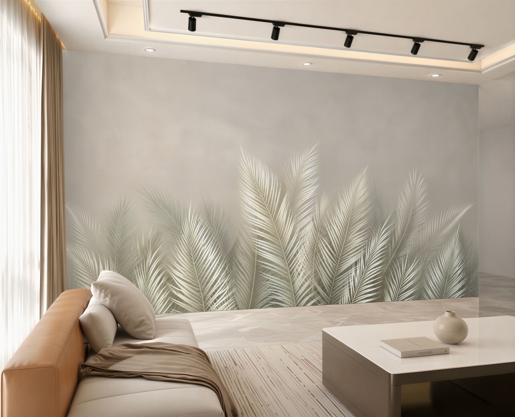 Fototapeta jasne liście palmowe beżowe elegancka botaniczna?v23