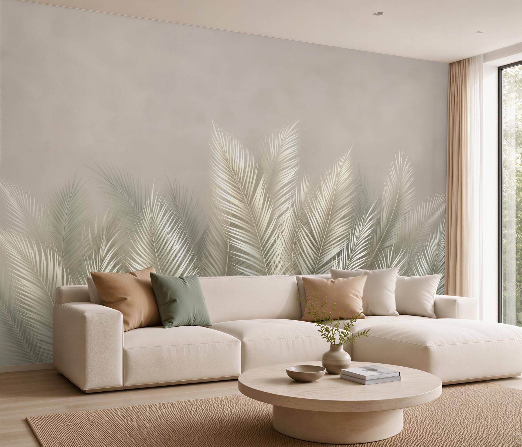 Fototapeta jasne liście palmowe beżowe elegancka botaniczna?v23