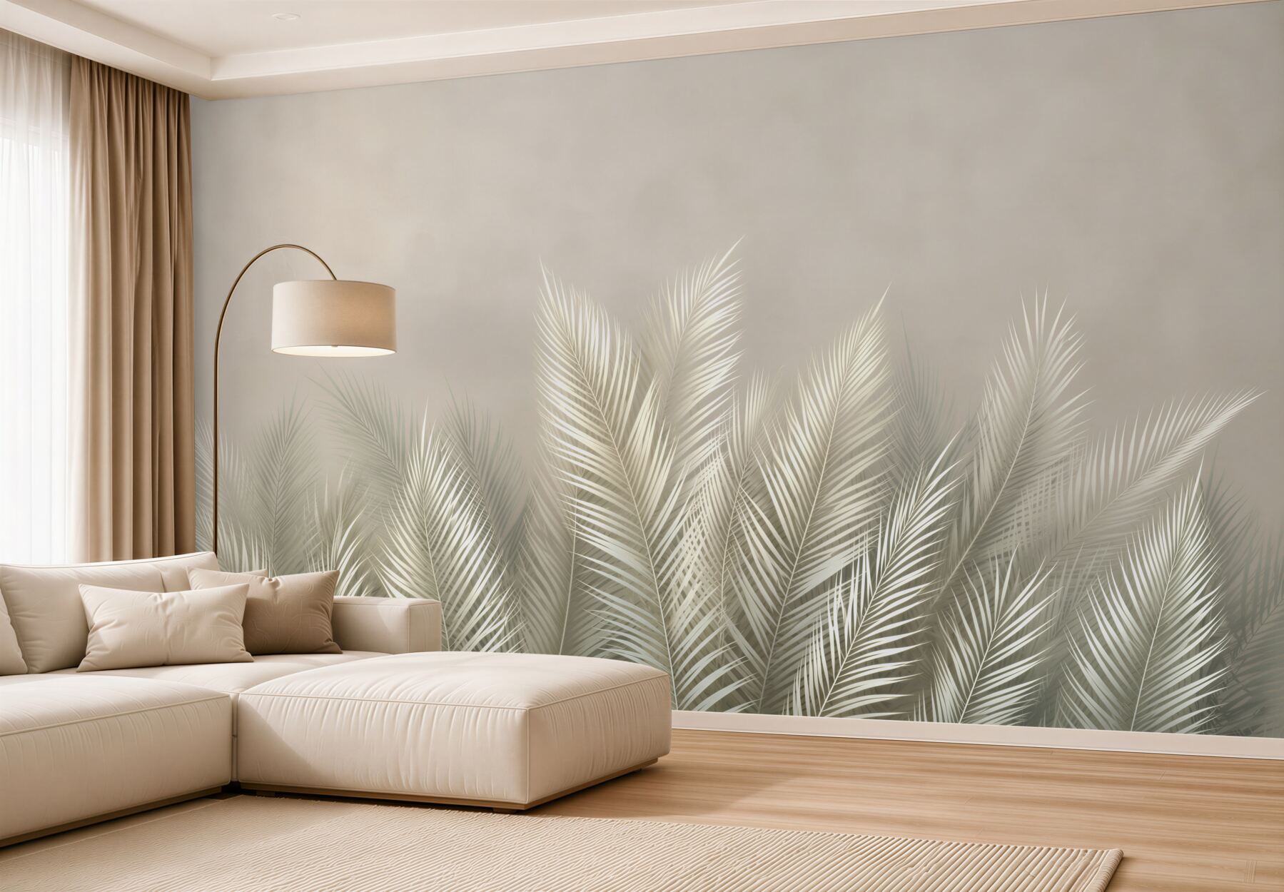 Fototapeta jasne liście palmowe beżowe elegancka botaniczna?v23