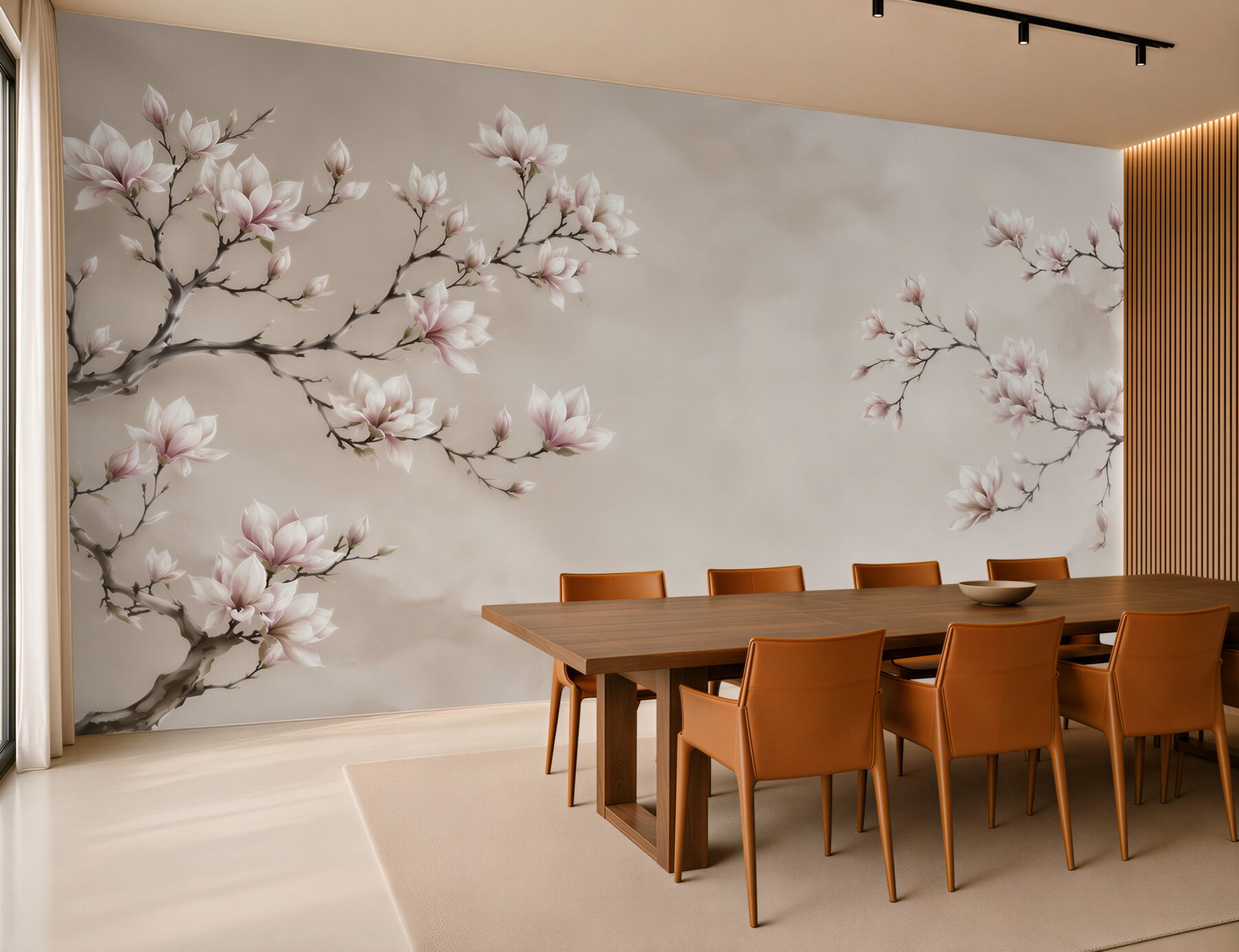Fototapeta kwitnąca magnolia na beżowym tle w stylu orientalnym?v23